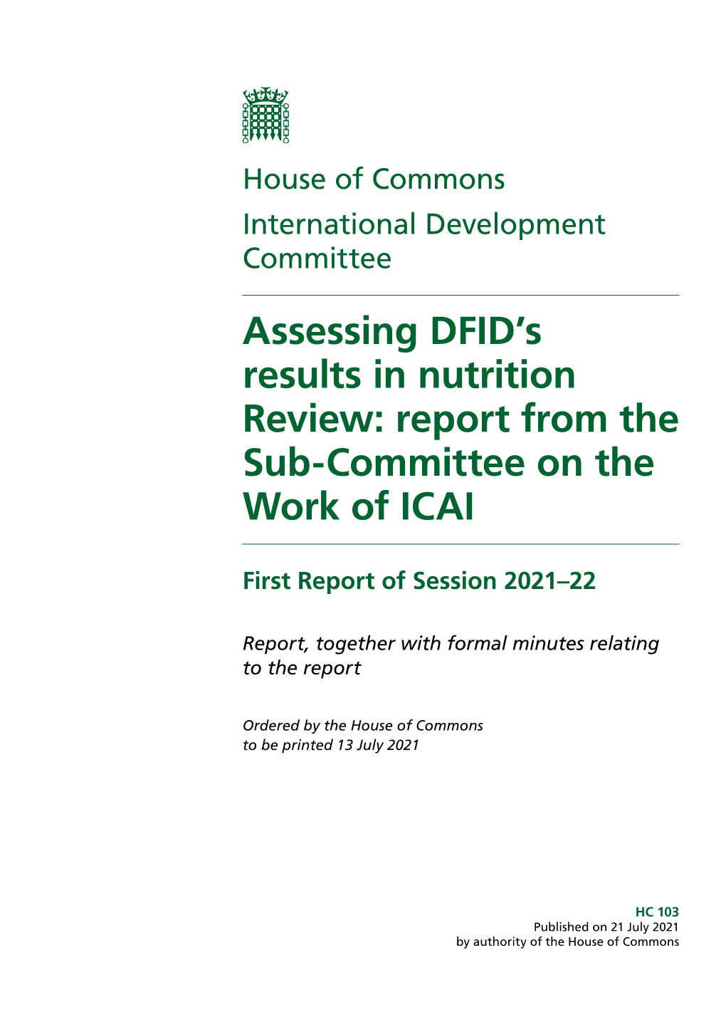 Assessing DFID's Results in Nutrition Review