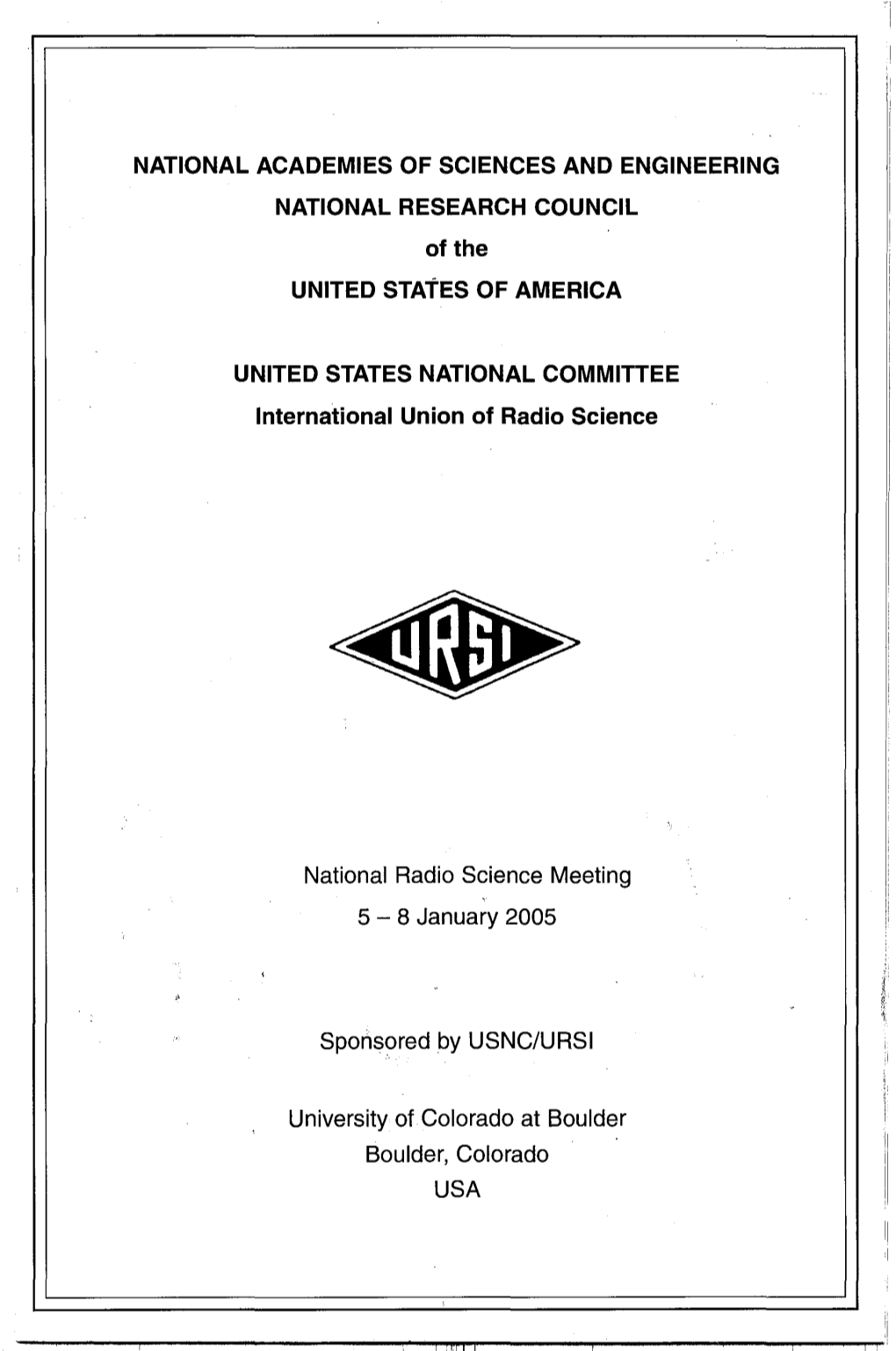 NATIONAL ACADEMIES of SCIENCES and ENGINEERING NATIONAL RESEARCH COUNCIL of the UNITED STATES of AMERICA UNITED STATES NATIONAL