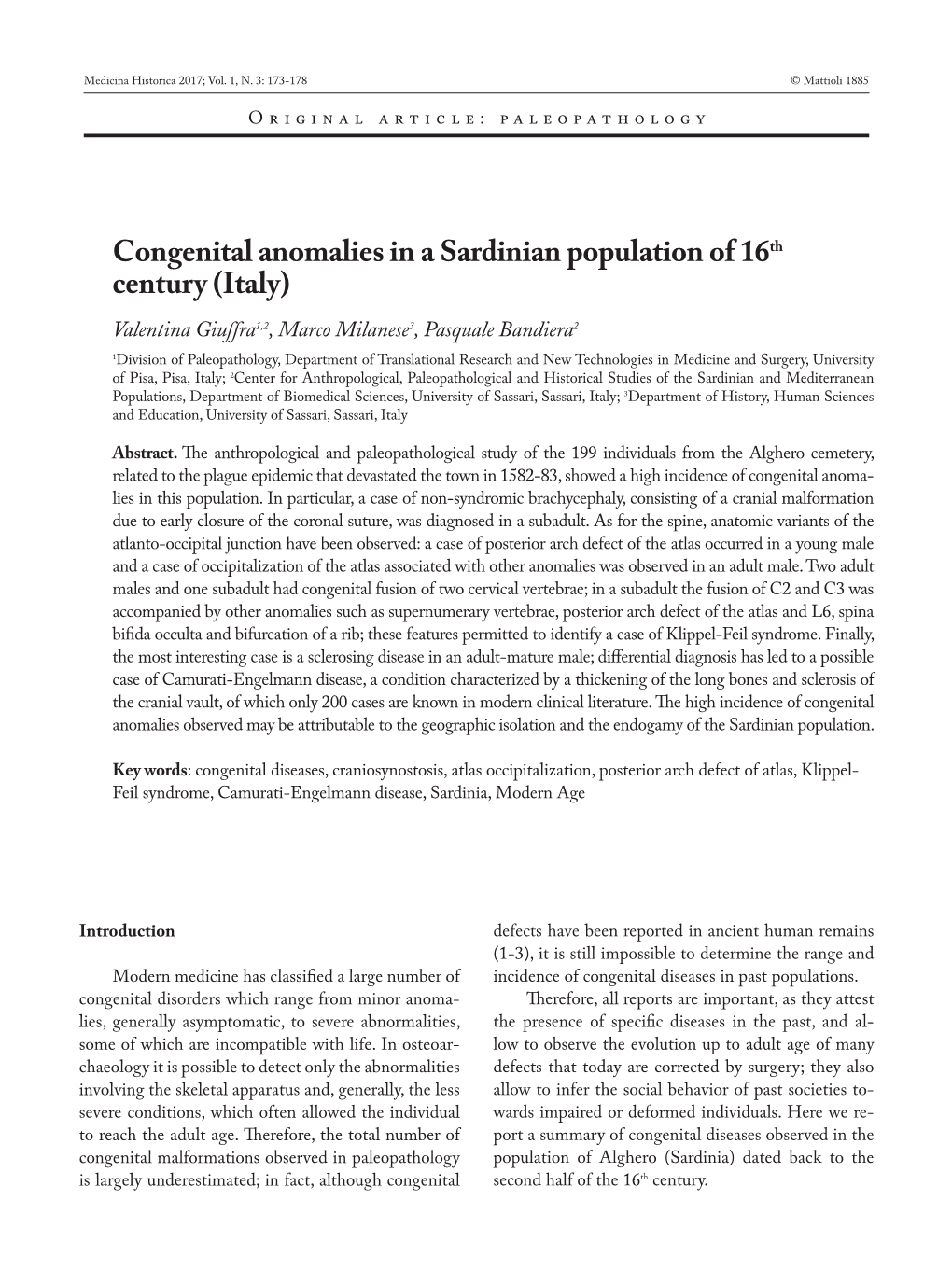 Congenital Anomalies in a Sardinian Population of 16Th Century (Italy)