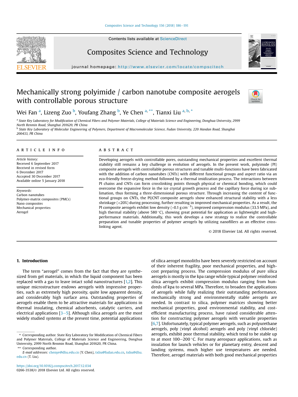 Mechanically Strong Polyimide / Carbon Nanotube Composite Aerogels with Controllable Porous Structure