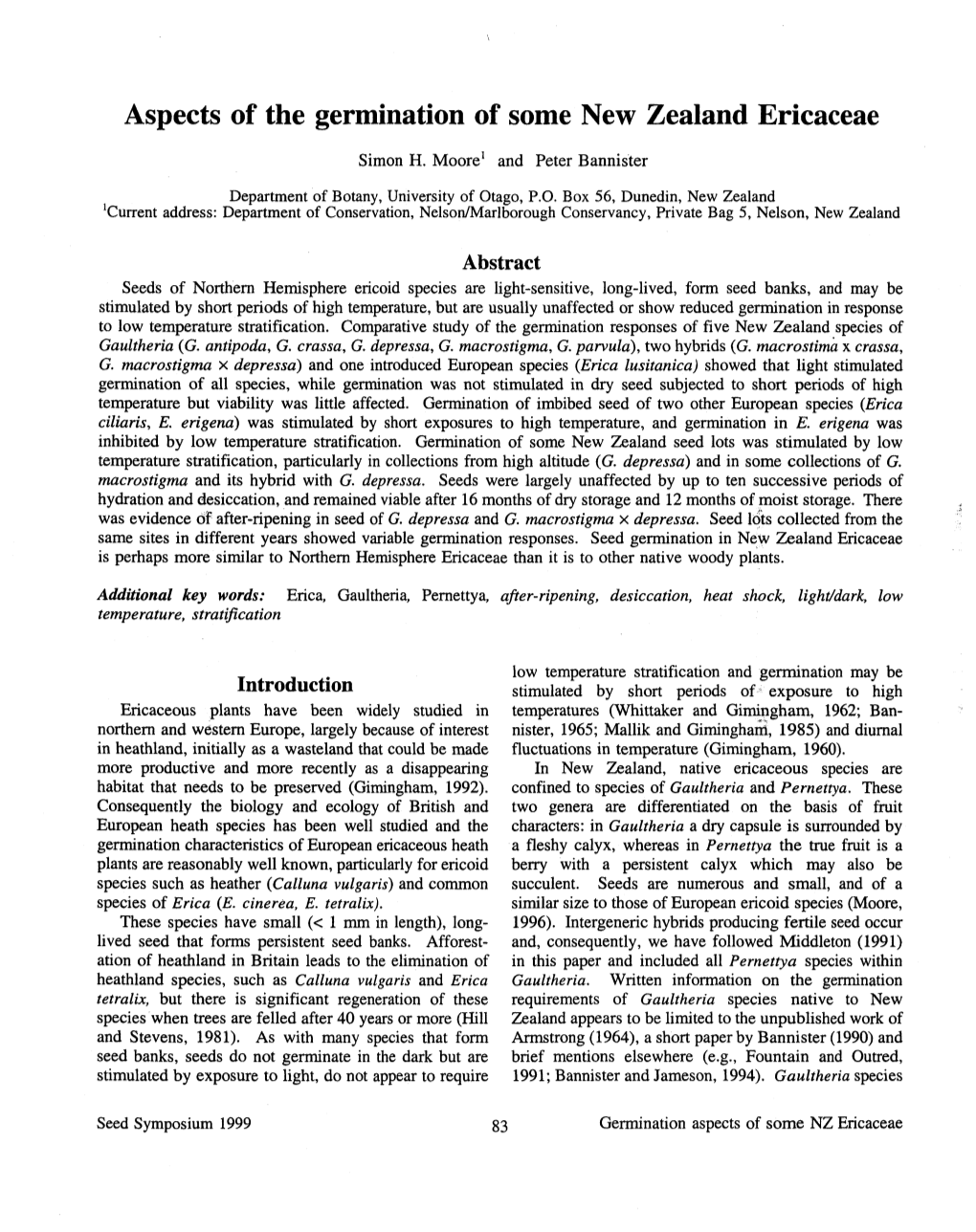 Aspects of the Germination of Some New Zealand Ericaceae