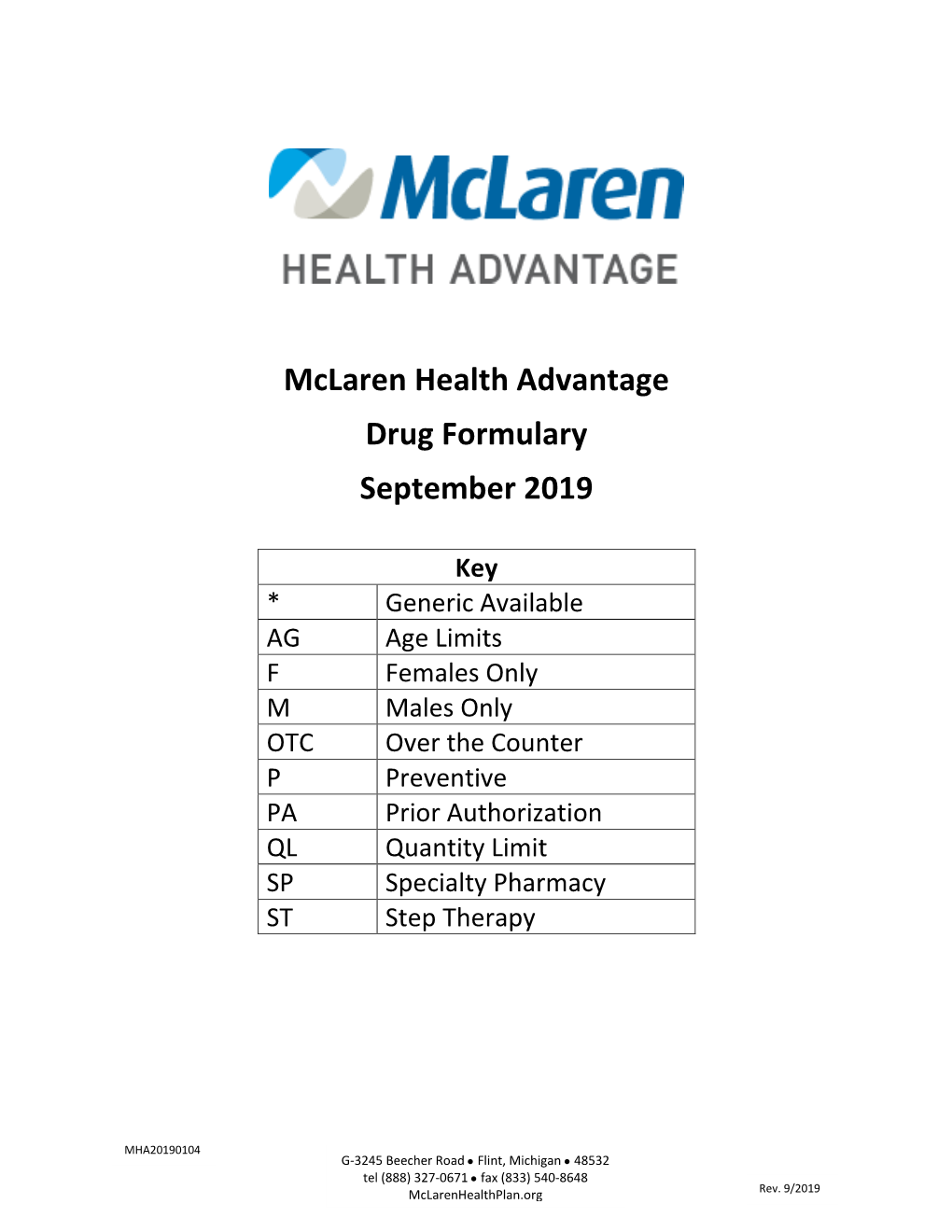 Mclaren Health Advantage Drug Formulary September 2019