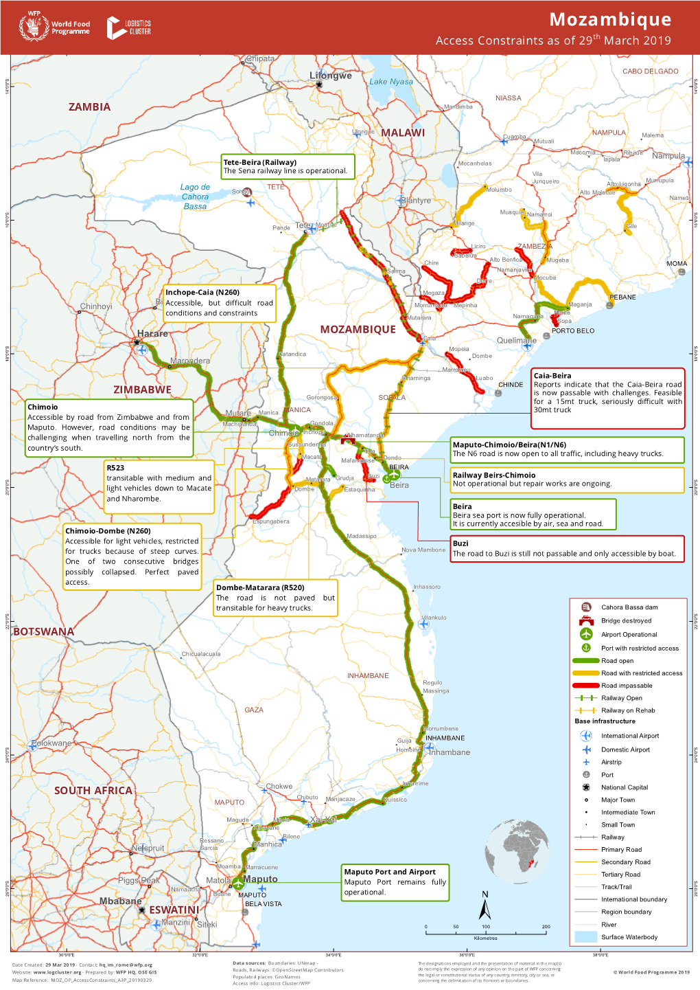 Mozambique Acce Ss Constraints As of 29Th March 2019 Chipata CABO DELGADO S S