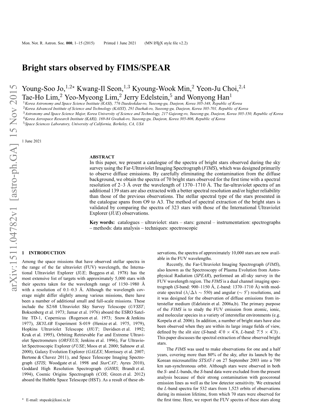 Bright Stars Observed by FIMS/SPEAR 3