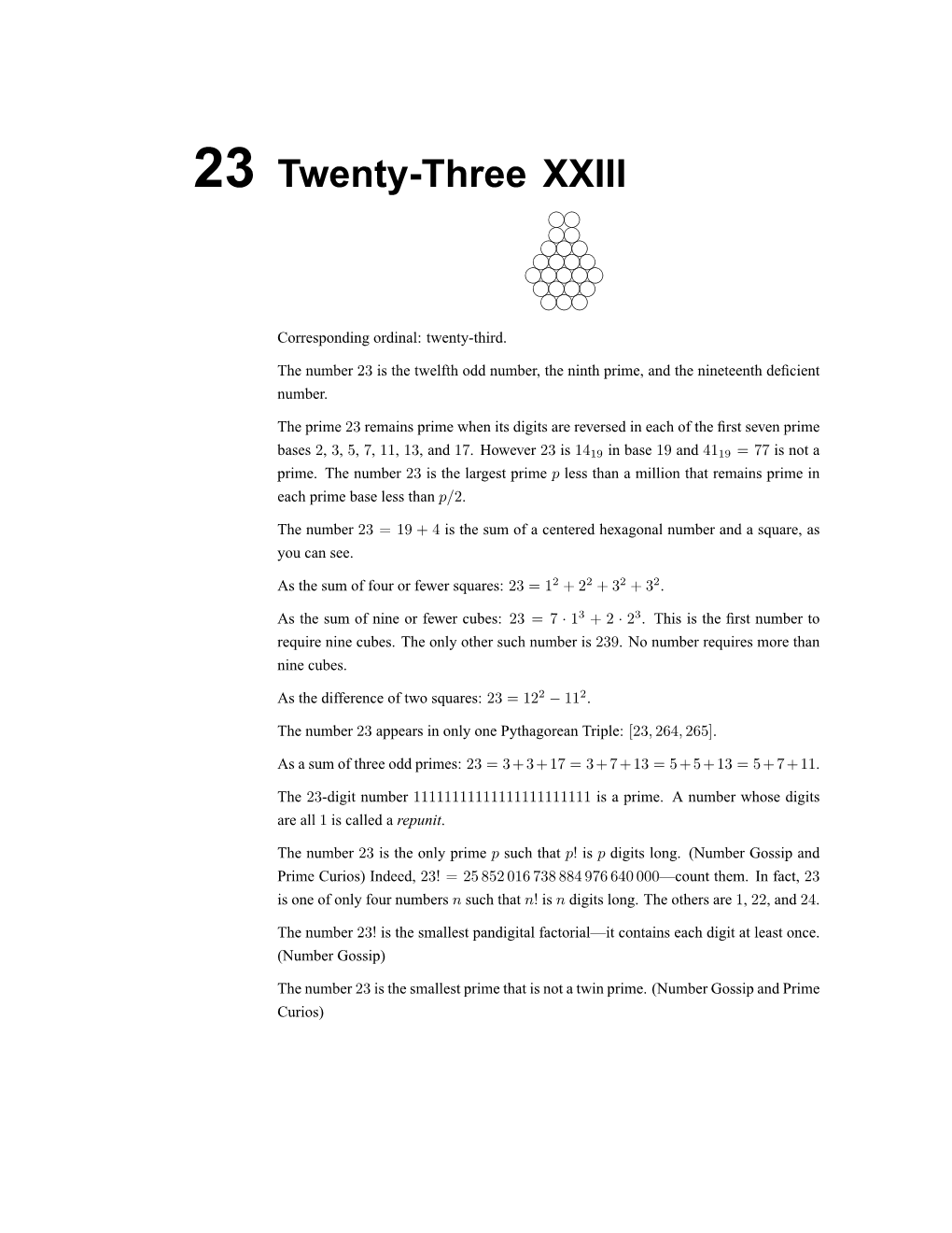 Number 23 Is the Twelfth Odd Number, the Ninth Prime, and the Nineteenth Deﬁcient Number