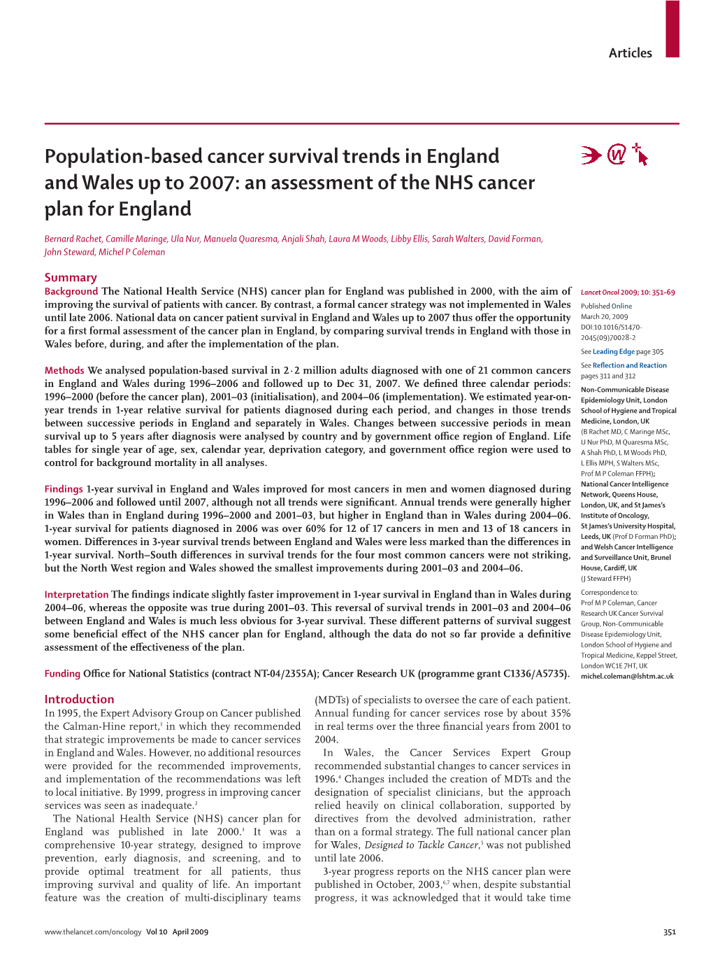 An Assessment of the NHS Cancer Plan for England