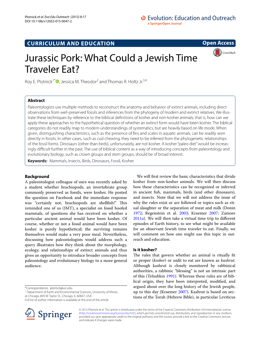 View the Basic Characteristics That Divide a Paleontologist Colleague of Ours Was Recently Asked by Kosher from Non-Kosher Animals