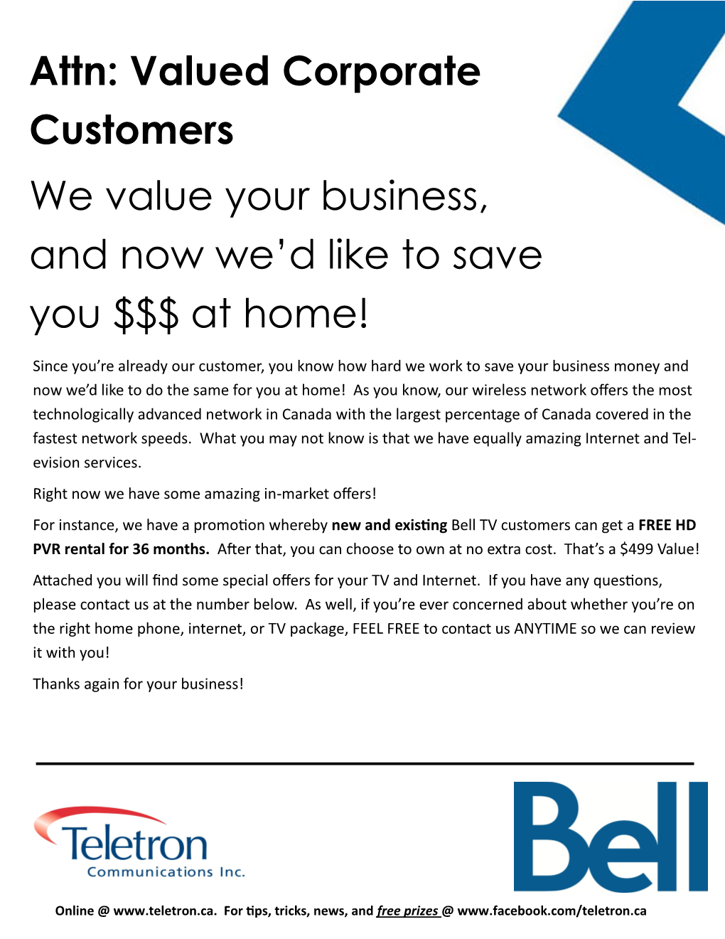 Attn: Valued Corporate Customers We Value Your Business, and Now We'd