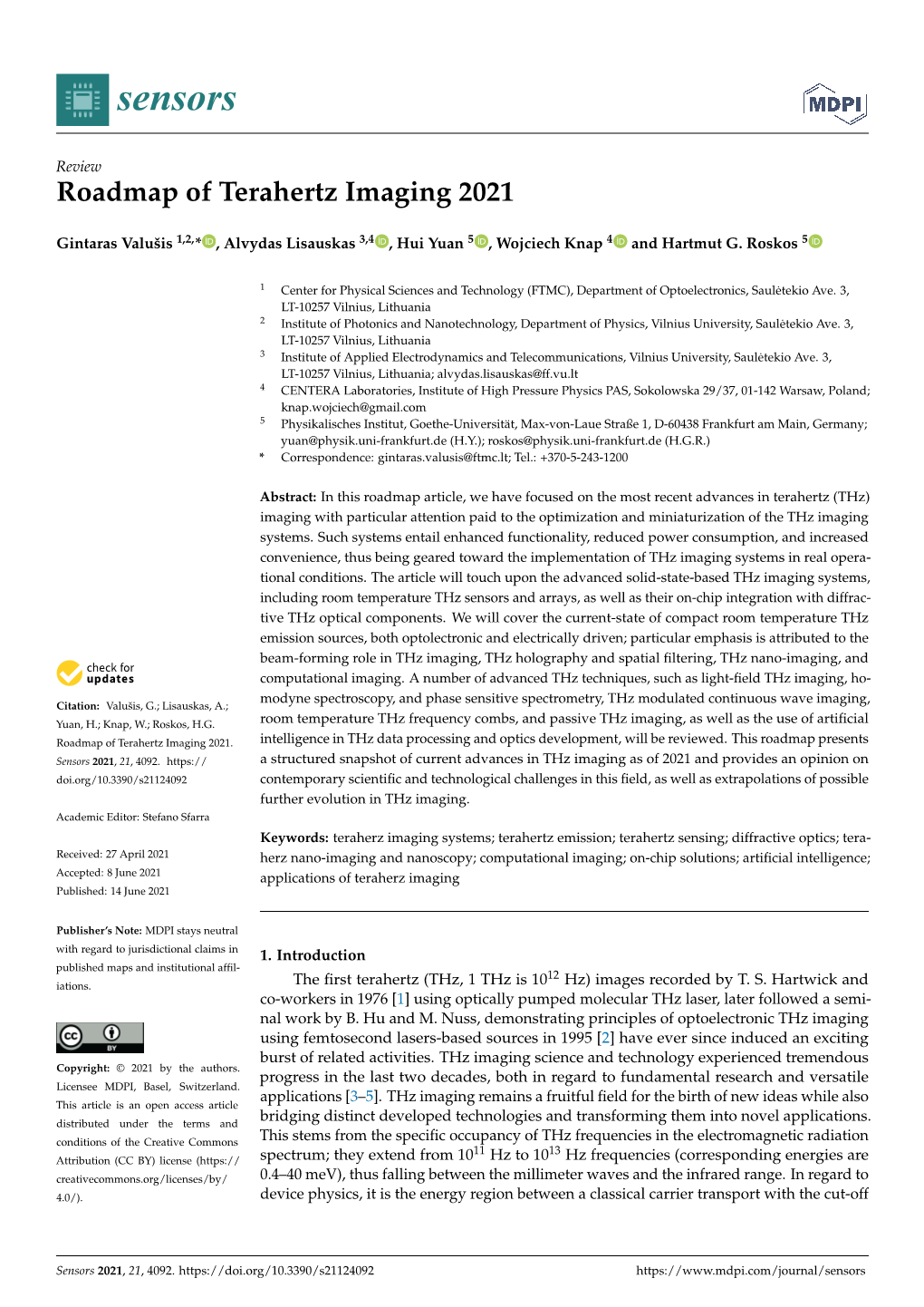 Roadmap of Terahertz Imaging 2021