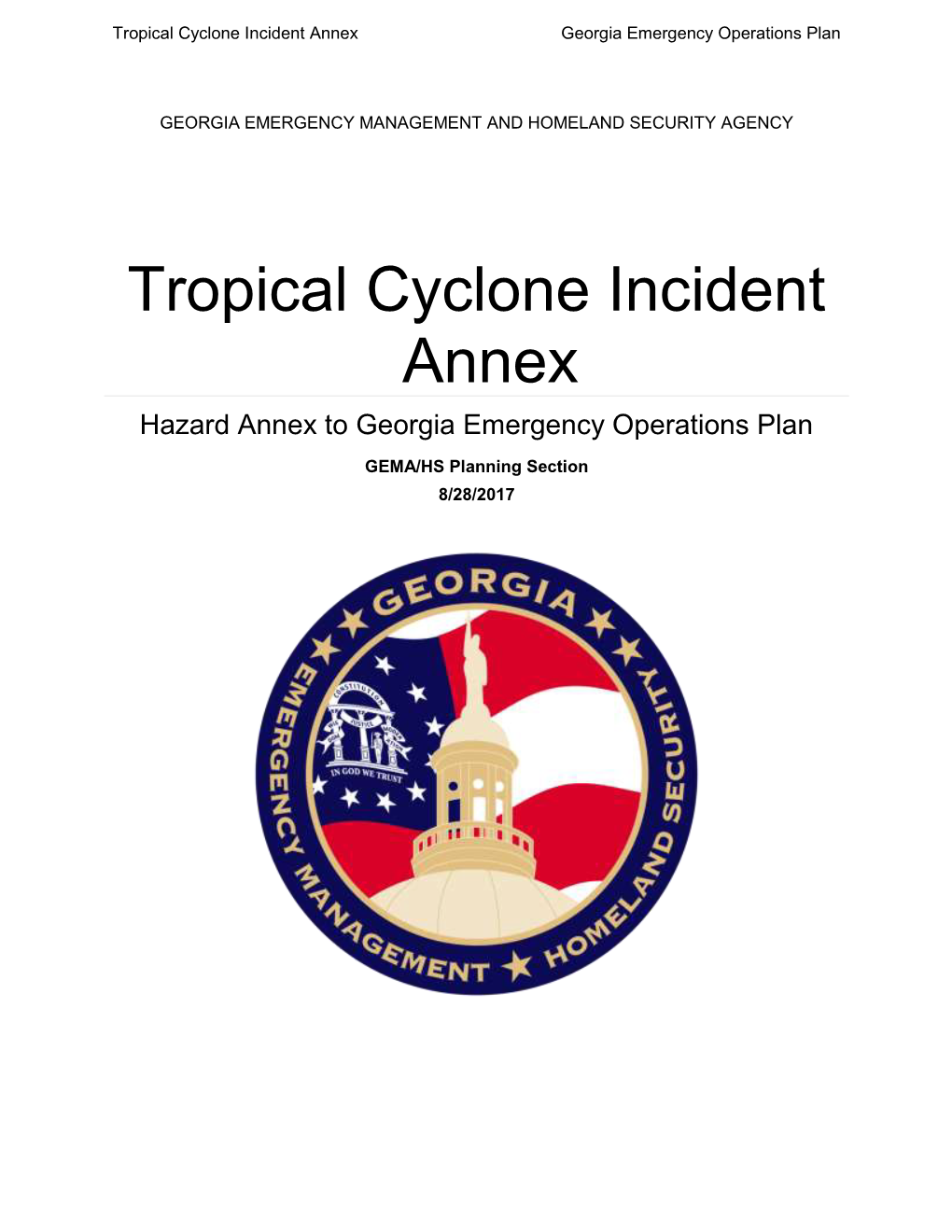 Tropical Cyclone Incident Annex Georgia Emergency Operations Plan