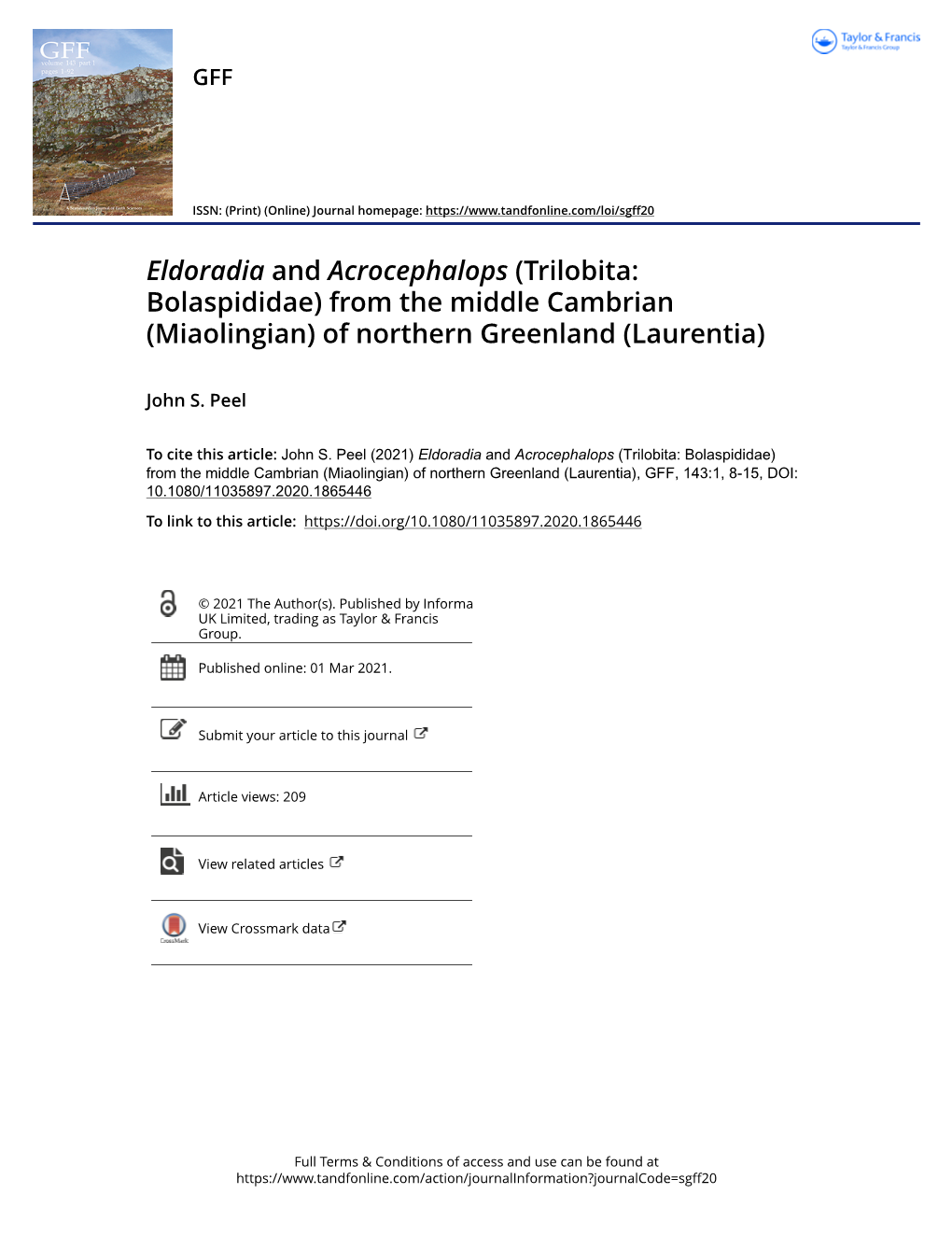 Eldoradia and Acrocephalops (Trilobita: Bolaspididae) from the Middle Cambrian (Miaolingian) of Northern Greenland (Laurentia)