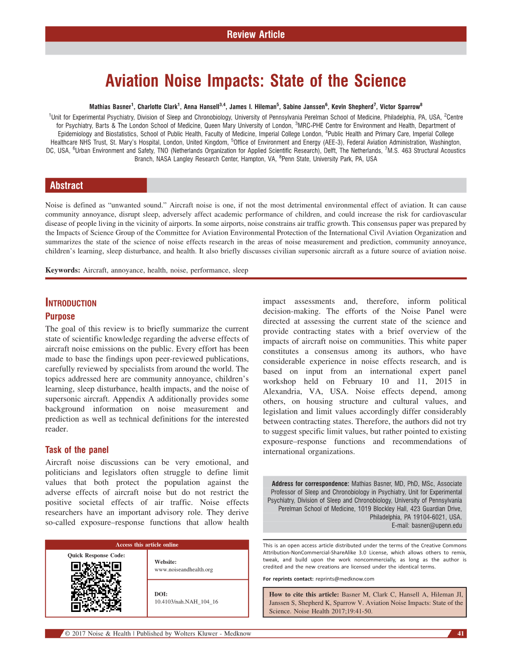 Aviation Noise Impacts: State of the Science