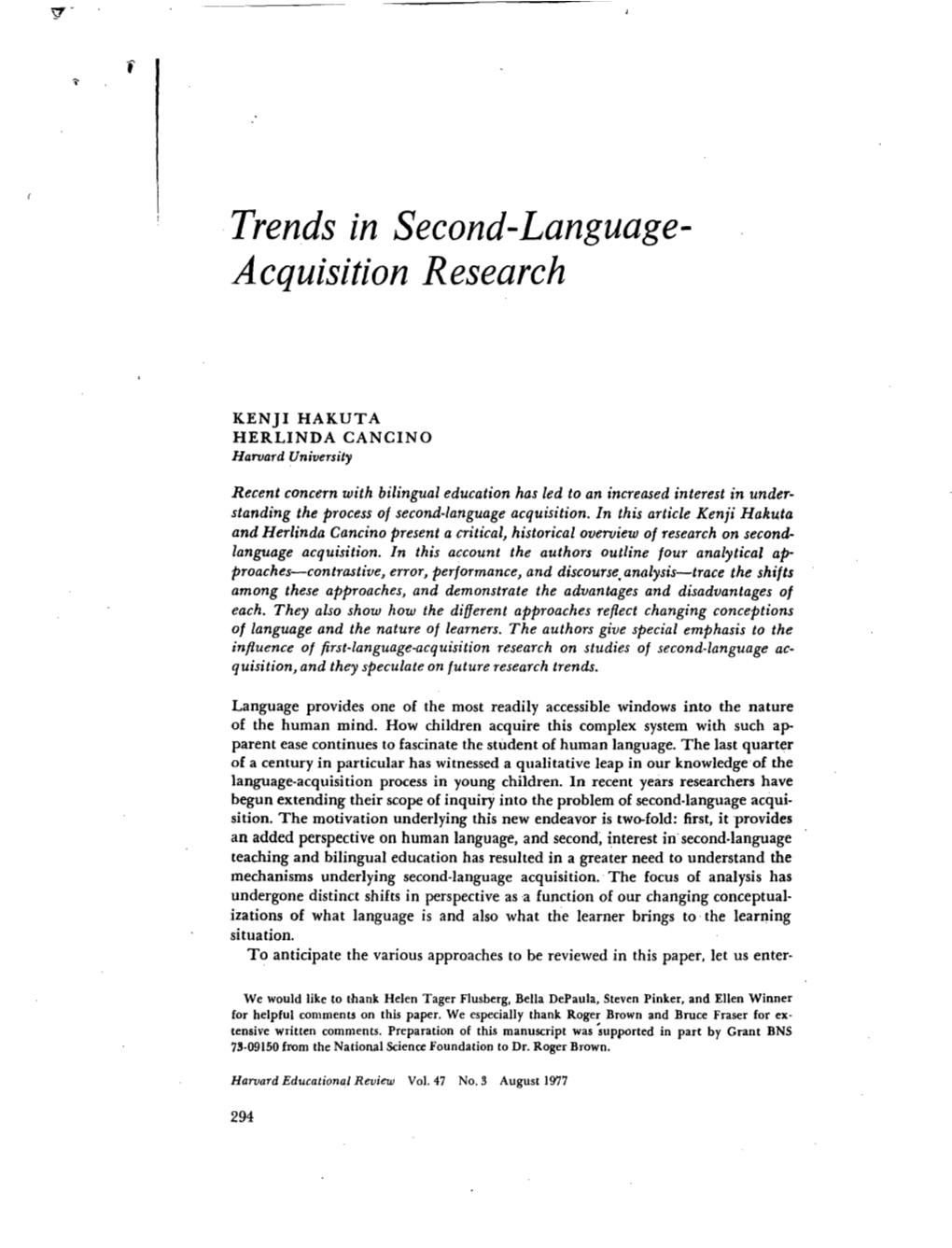 Trends in Second-Language- a Cquisition Research