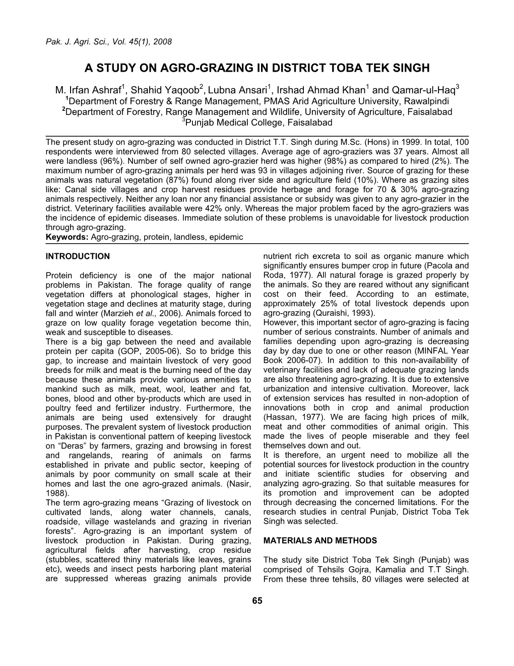 A Study on Agro-Grazing in District Toba Tek Singh