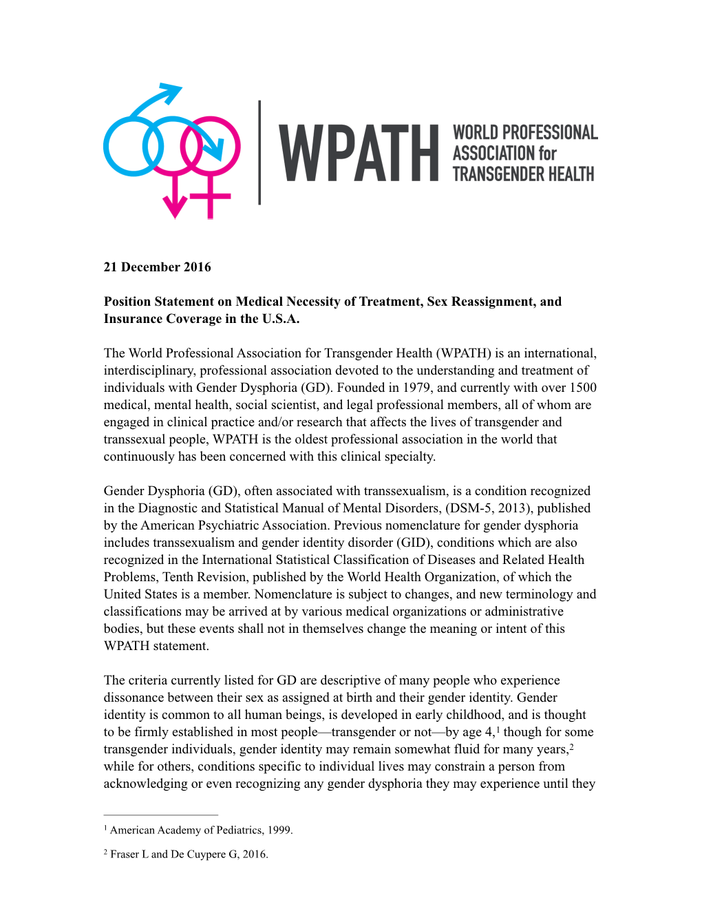 WPATH Position on Medical Necessity 12-21-2016