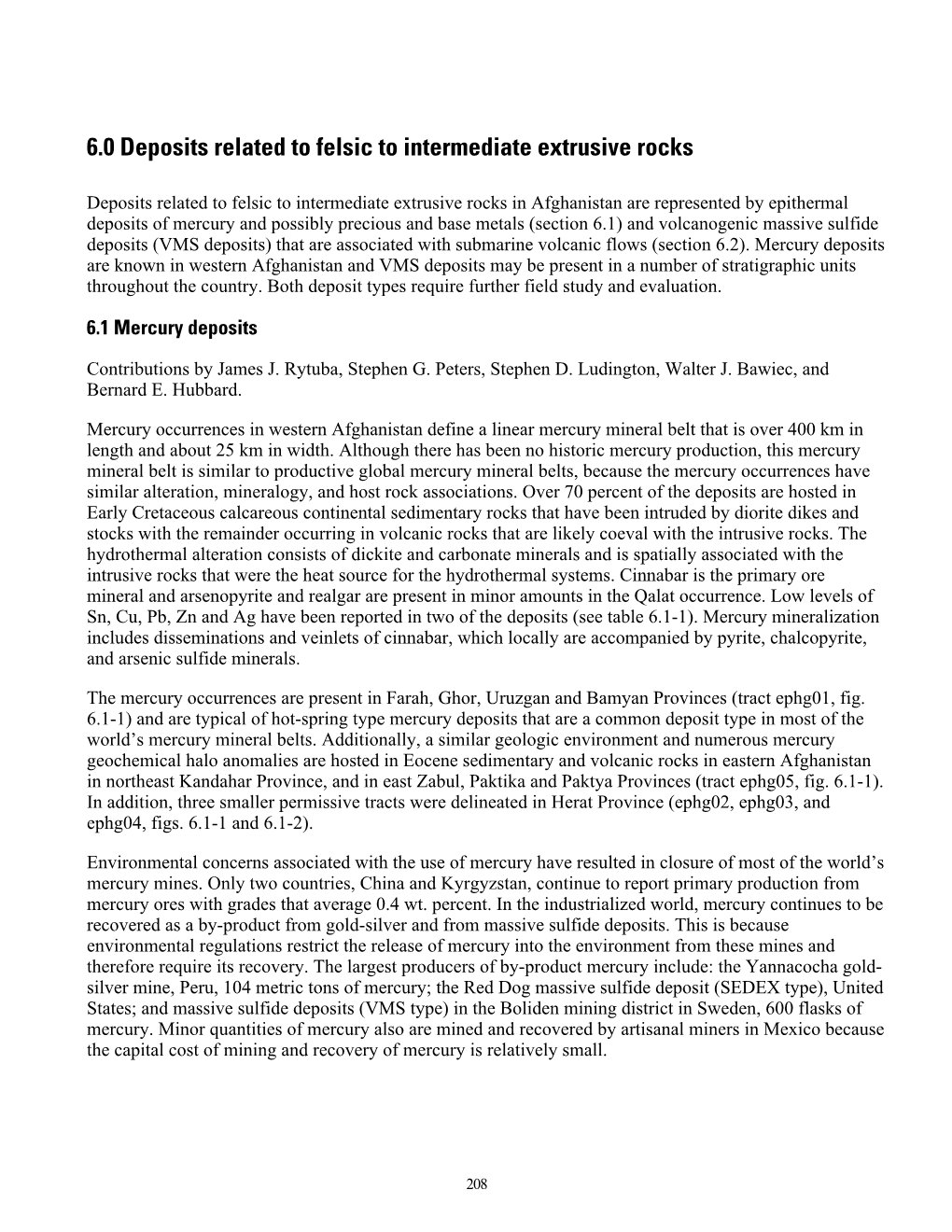 6.0 Deposits Related to Felsic to Intermediate Extrusive Rocks