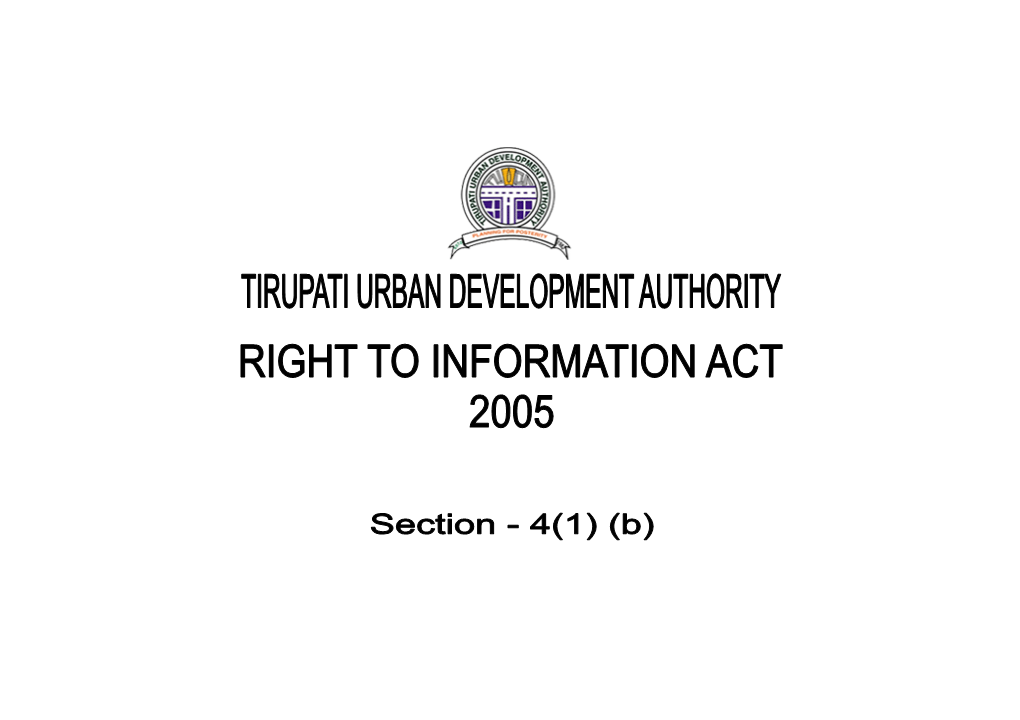 Note on the Constitution and Activities of Tirupati Urban Development Authority