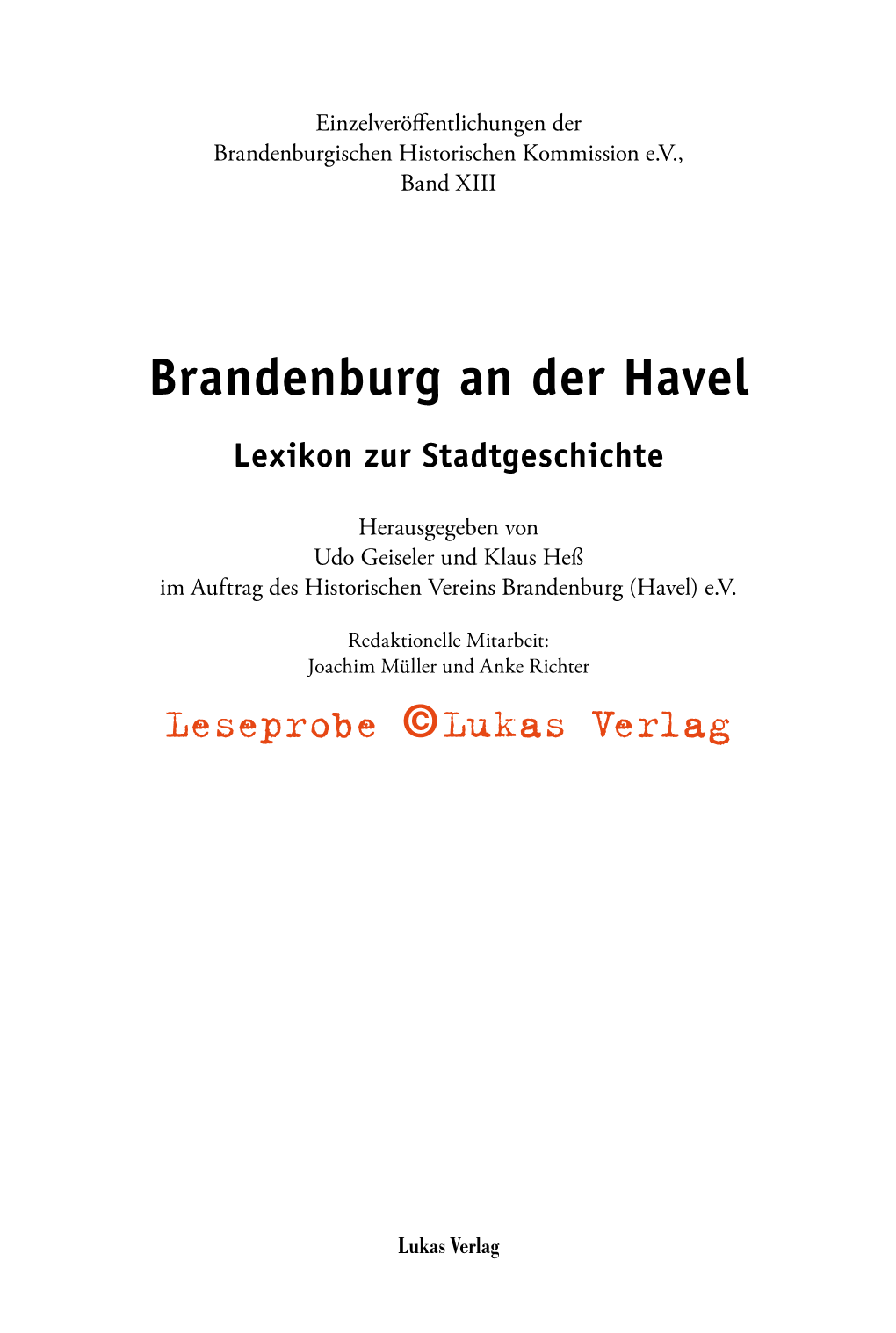 Brandenburg an Der Havel Lexikon Zur Stadtgeschichte