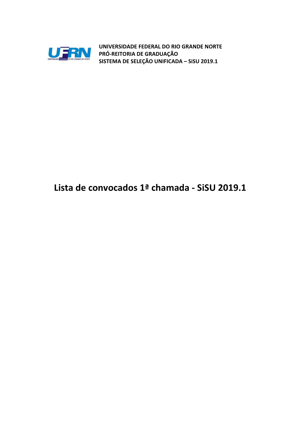 Lista De Convocados 1ª Chamada - Sisu 2019.1