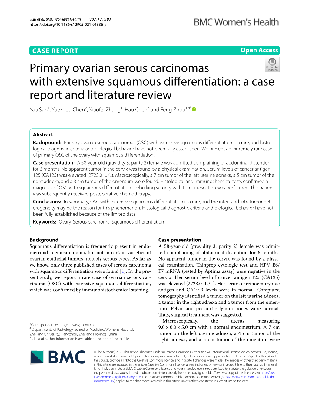 Primary Ovarian Serous Carcinomas With