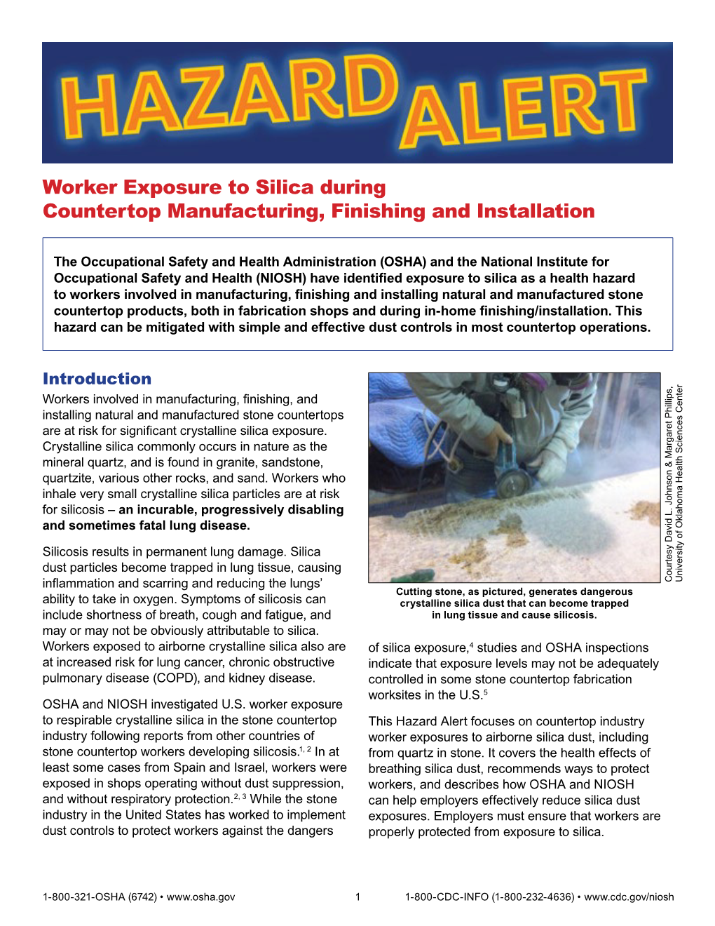 Hazard Alert: Worker Exposure to Silica During Countertop Manufacturing, Finishing and Installation