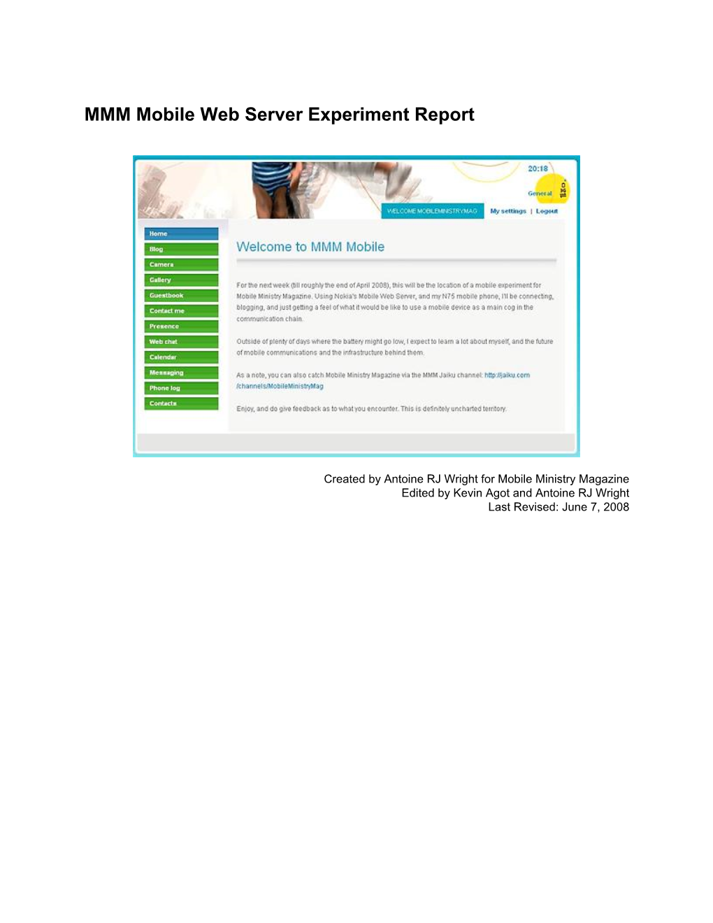 MMM Mobile Web Server Experiment Report