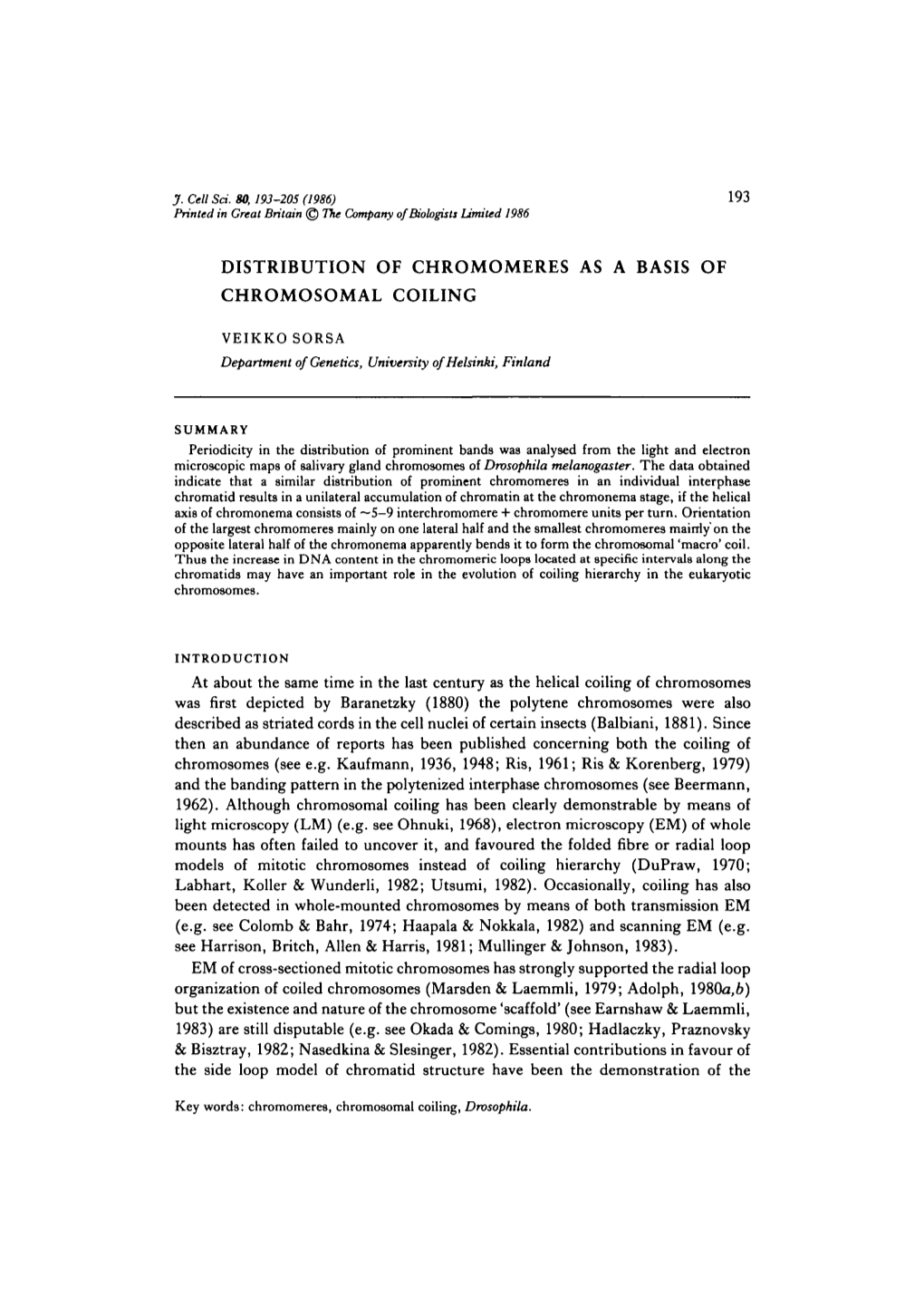 Distribution of Chromomeres As a Basis of Chromosomal Coiling