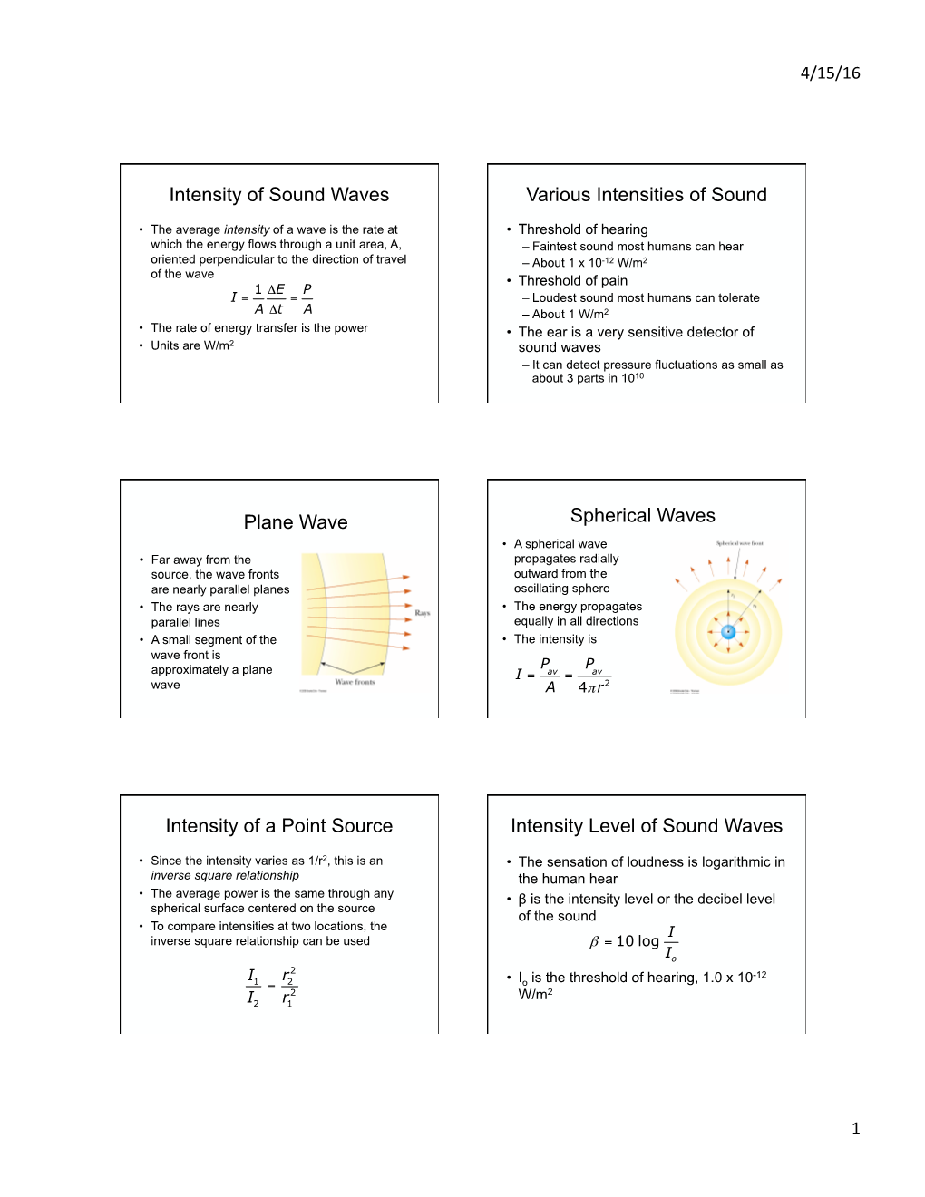 Intensity of Sound Waves Various Intensities of Sound Plane Wave