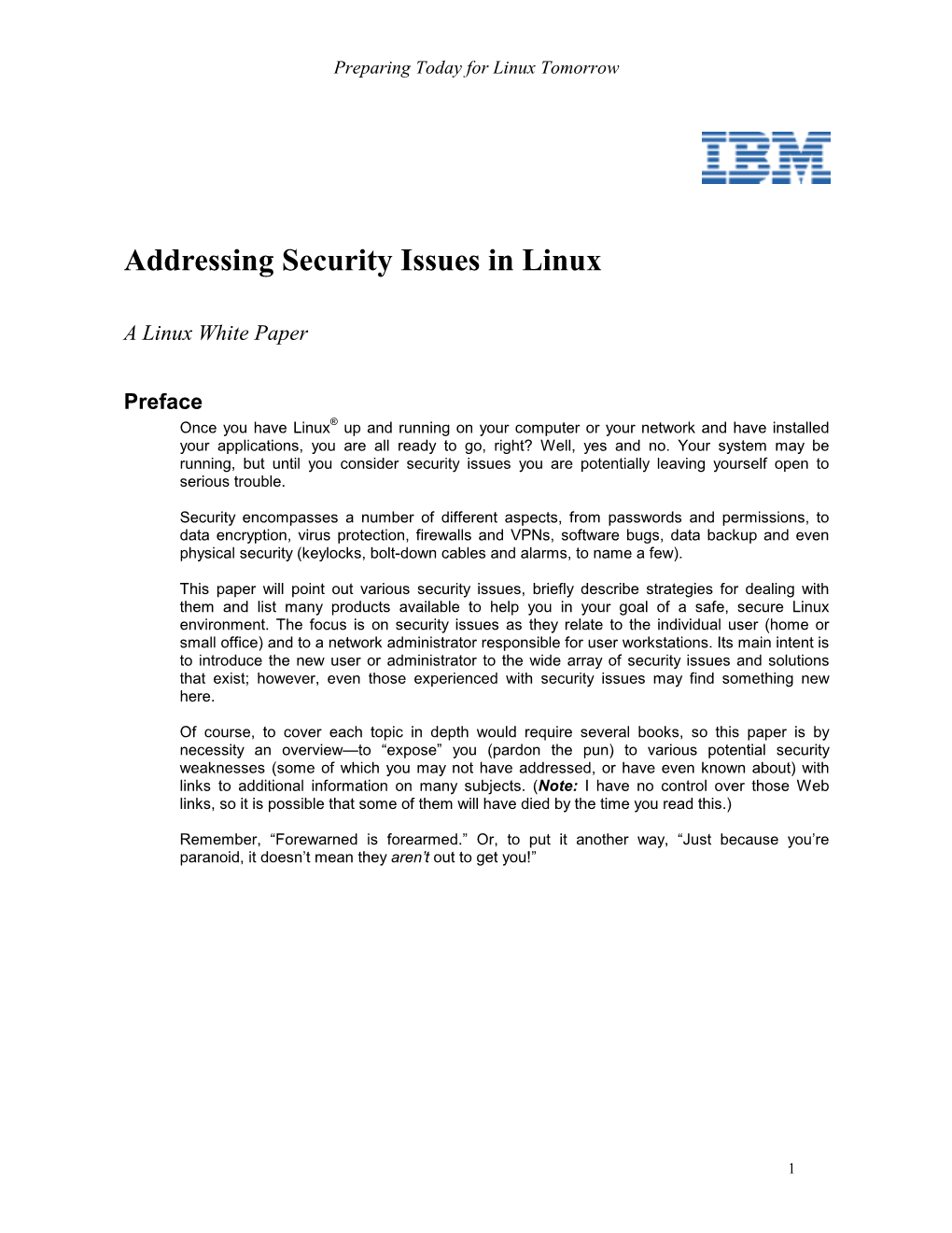 Addressing Security Issues in Linux