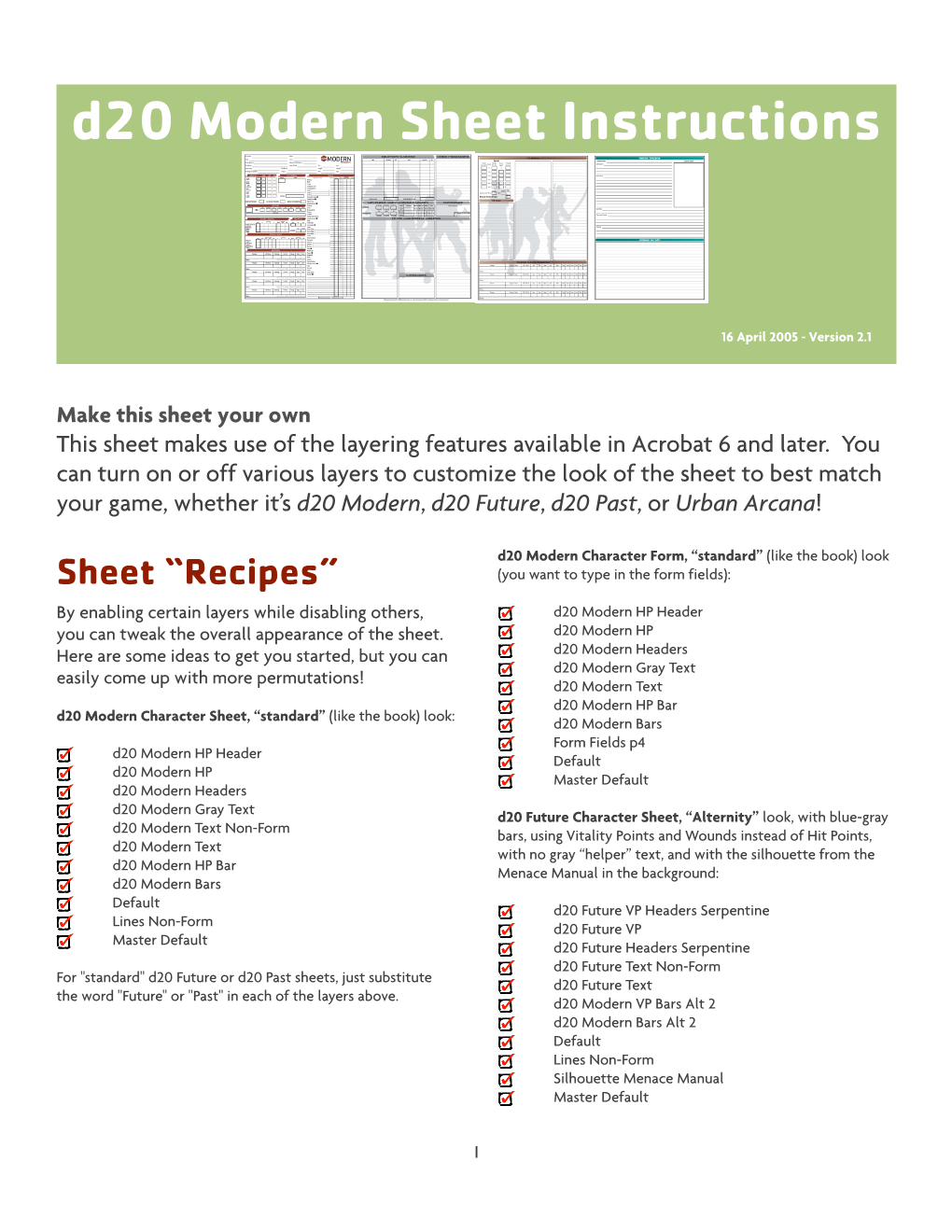 D20 Modern Sheet Instructions