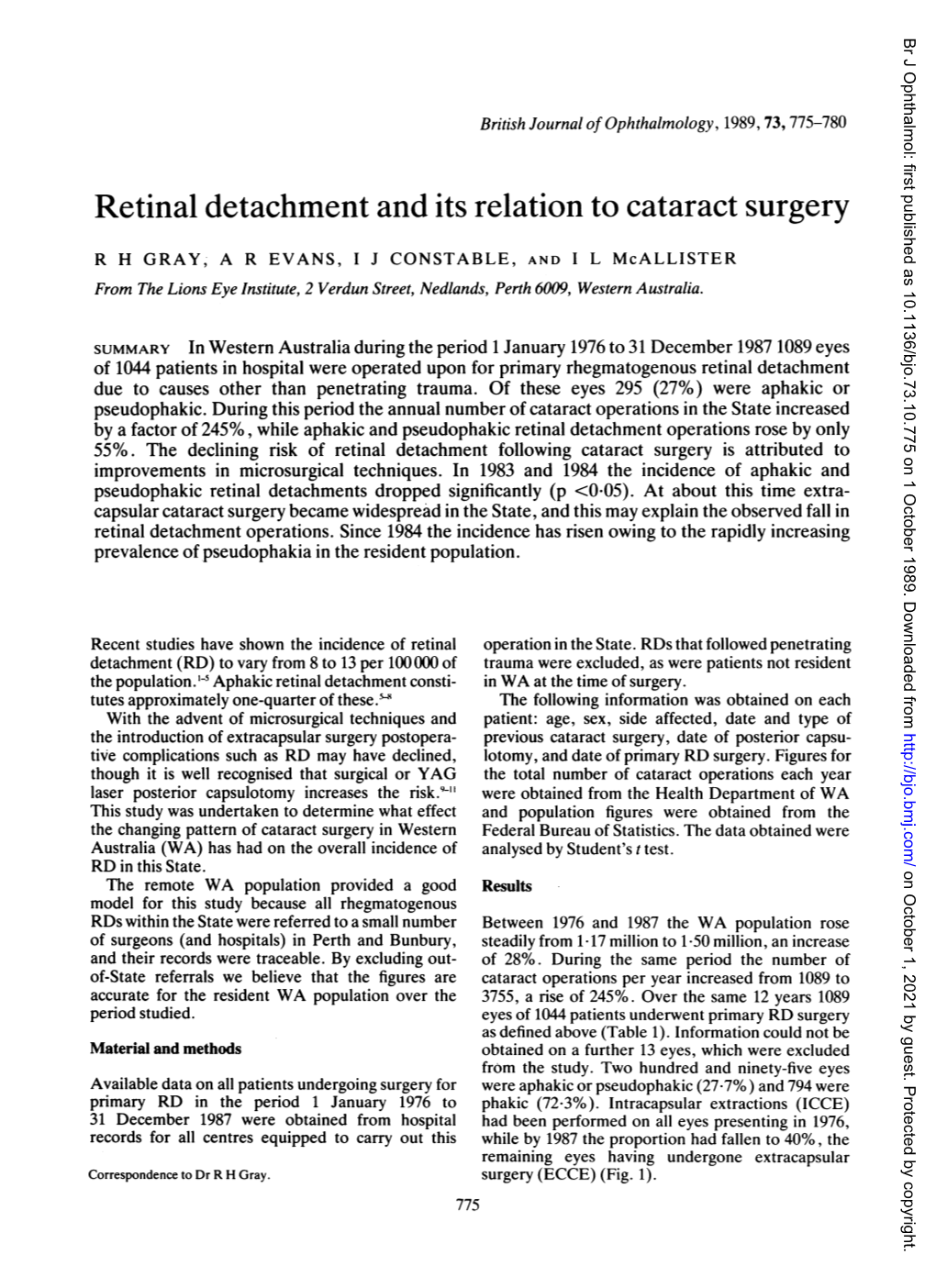 Retinal Detachment and Itsrelation to Cataract Surgery