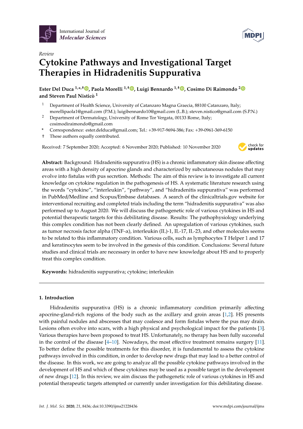 Cytokine Pathways and Investigational Target Therapies in Hidradenitis Suppurativa