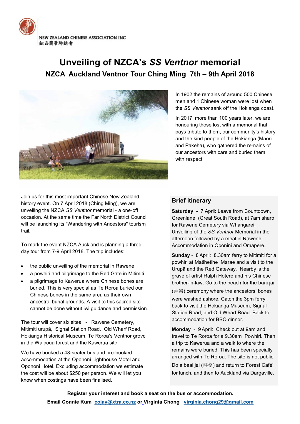Unveiling of NZCA's SS Ventnor Memorial