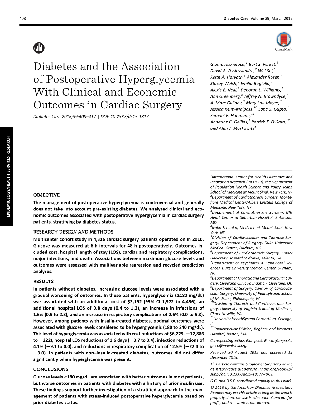 Diabetes and the Association of Postoperative Hyperglycemia With