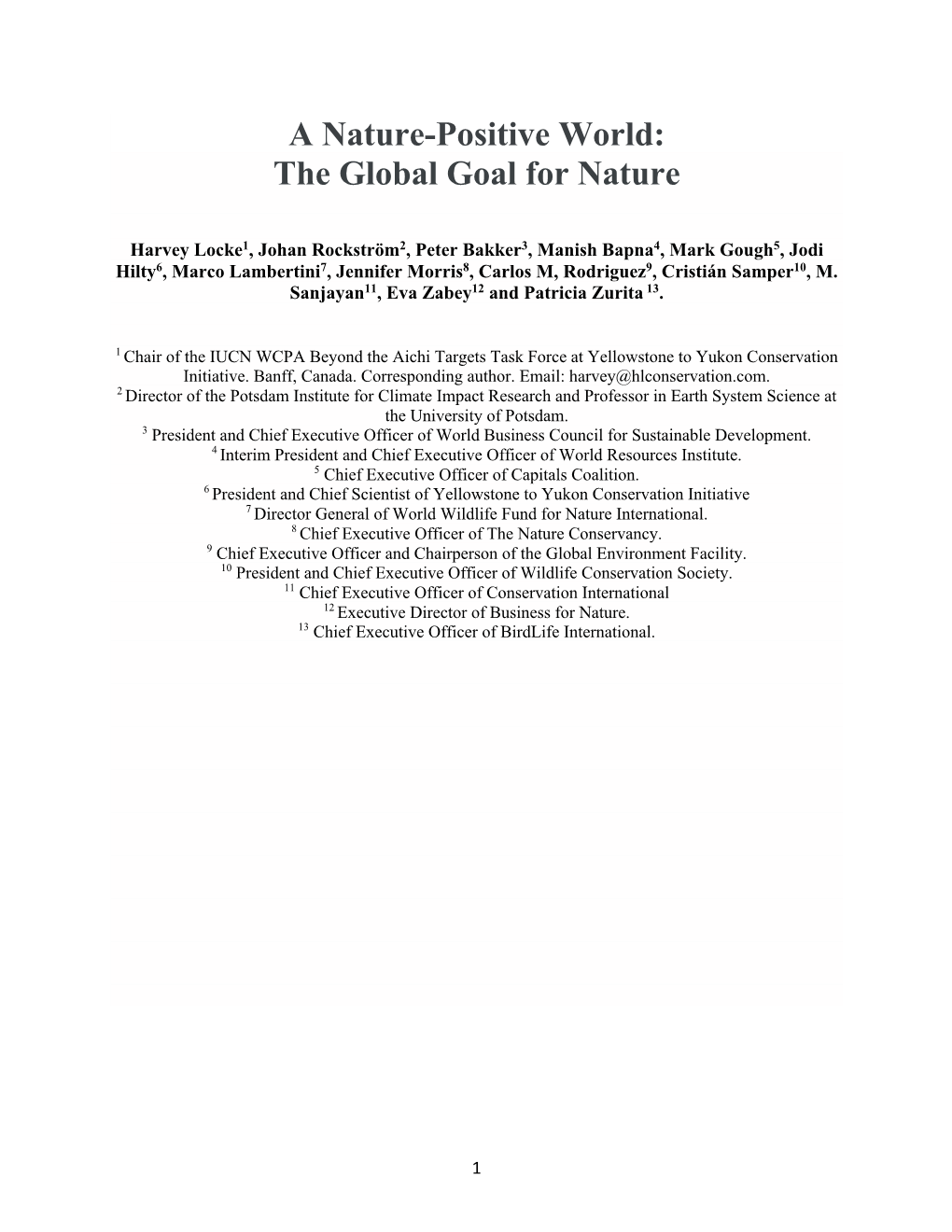 A Nature-Positive World: the Global Goal for Nature