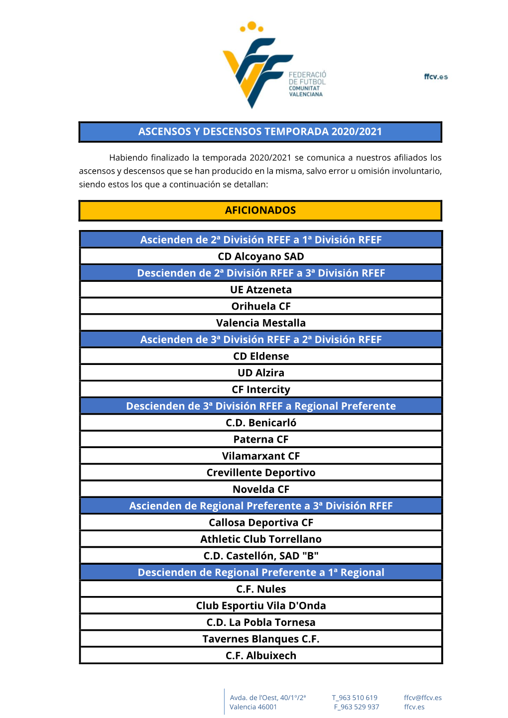 Ascensos Y Descensos Temporada 2020/2021