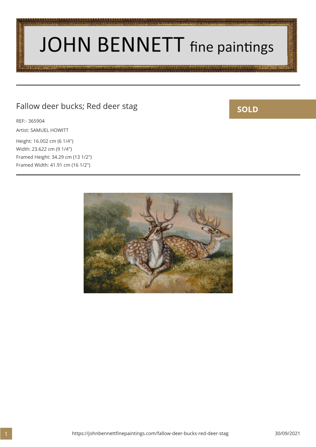 Fallow Deer Bucks; Red Deer Stag SOLD REF:- 365904 Artist: SAMUEL HOWITT