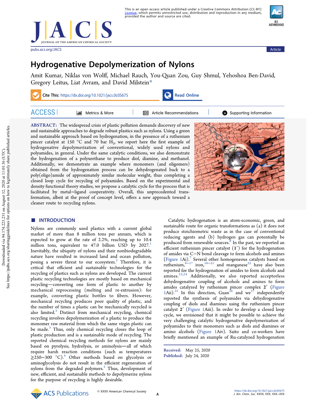 Hydrogenative Depolymerization of Nylons