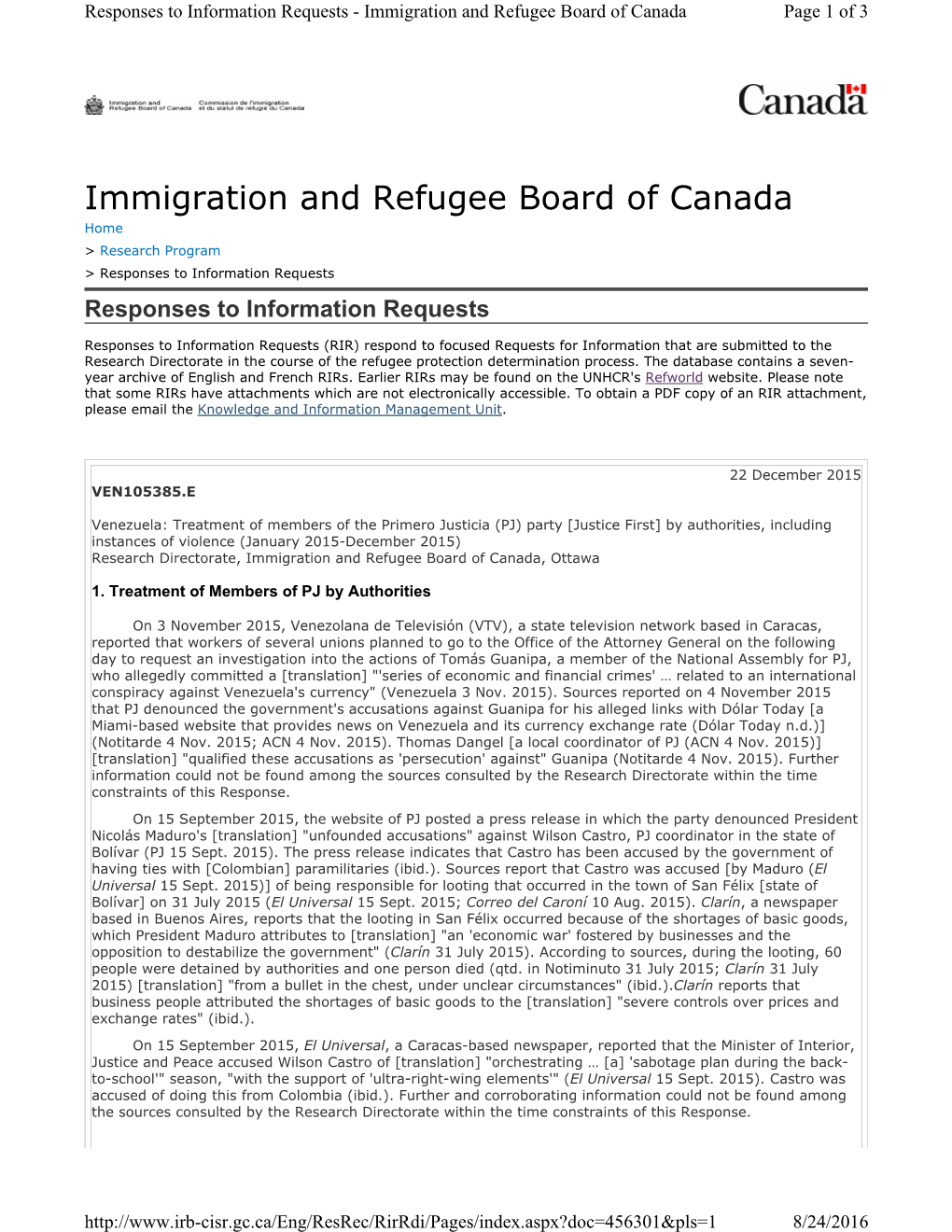 Immigration and Refugee Board of Canada Page 1 of 3