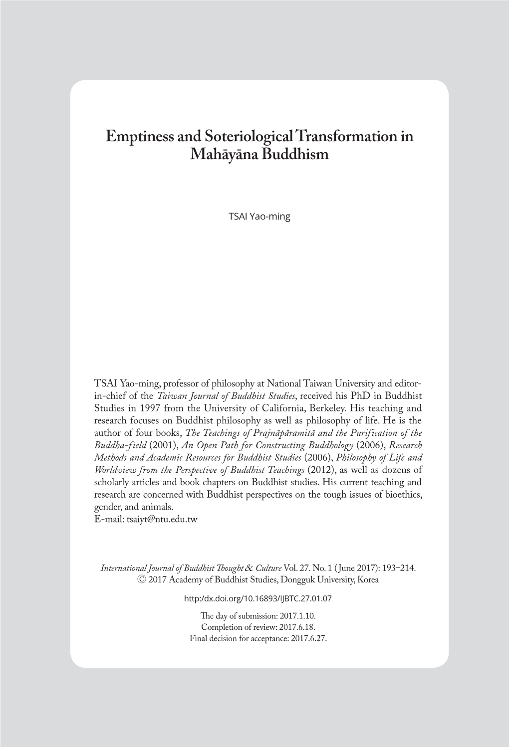 Emptiness and Soteriological Transformation in Mahāyāna Buddhism