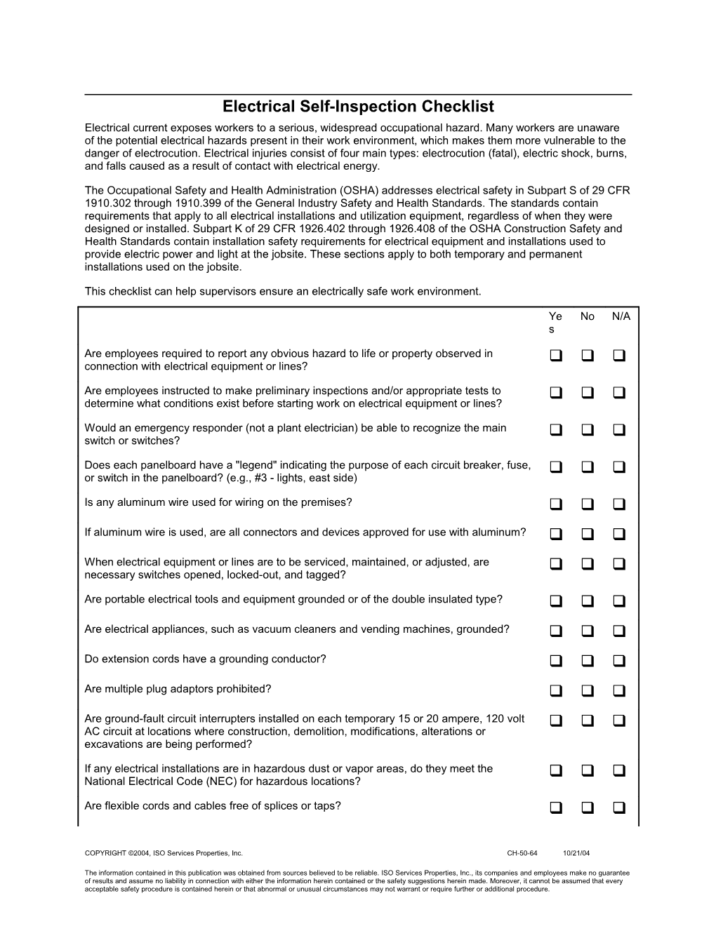 Electrical Self-Inspection Checklist