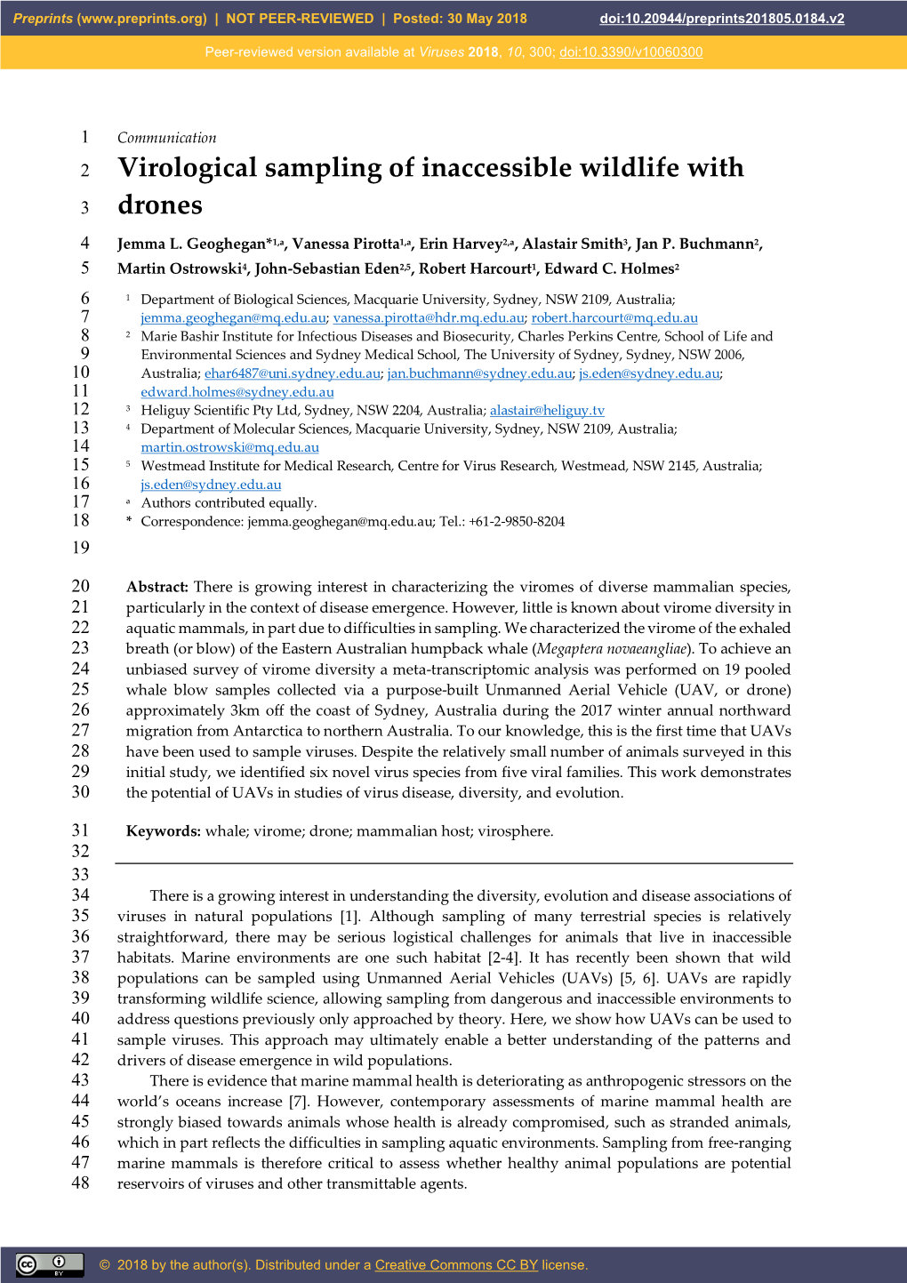 Virological Sampling of Inaccessible Wildlife with Drones