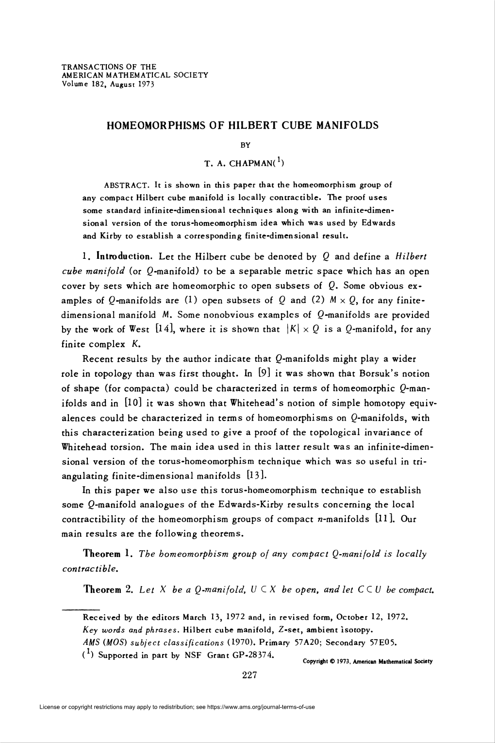 Homeomorphisms of Hilbert Cube Manifolds