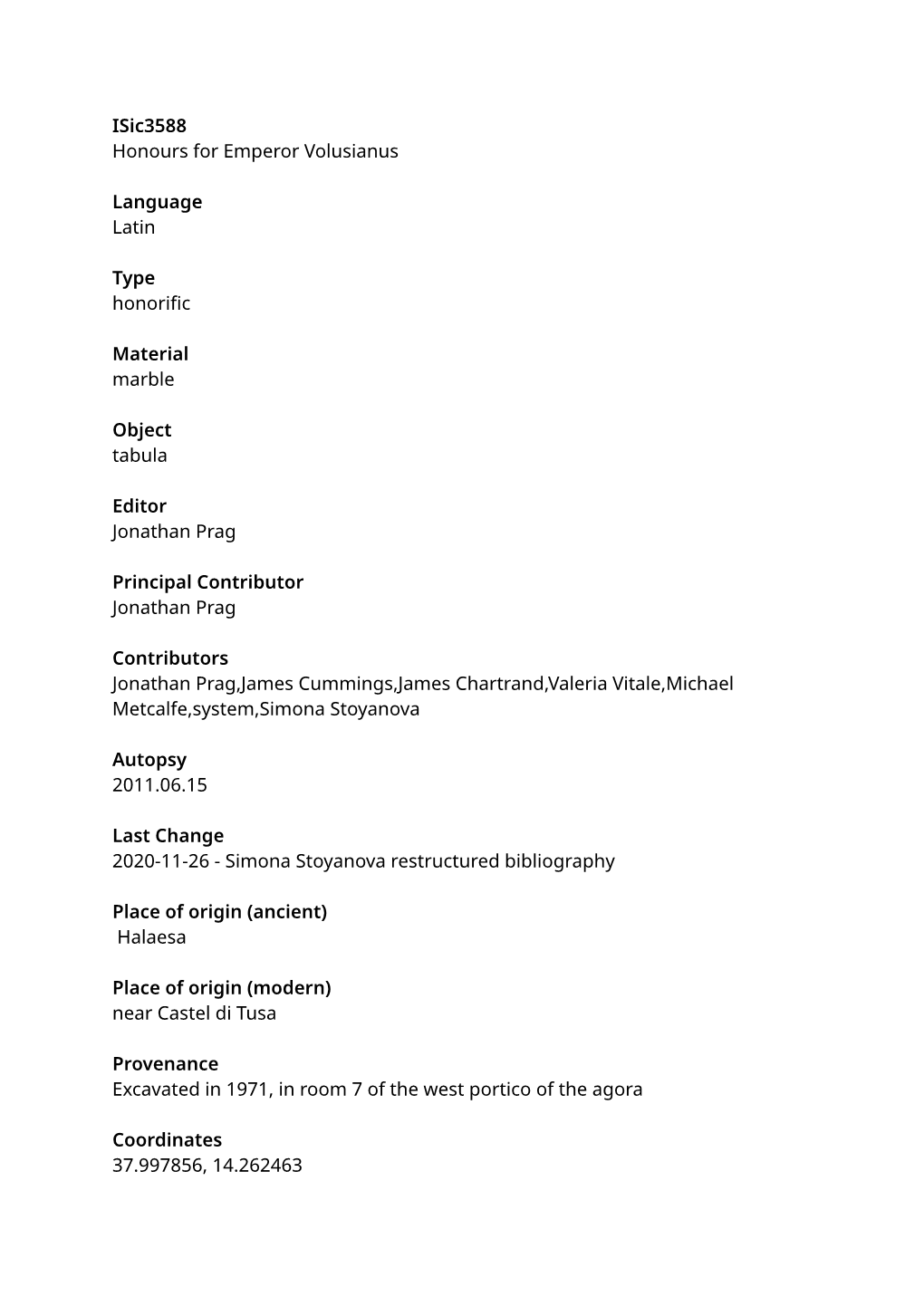 Isic3588 Honours for Emperor Volusianus Language Latin Type Honorific Material Marble Object Tabula Editor Jonathan Prag Princip