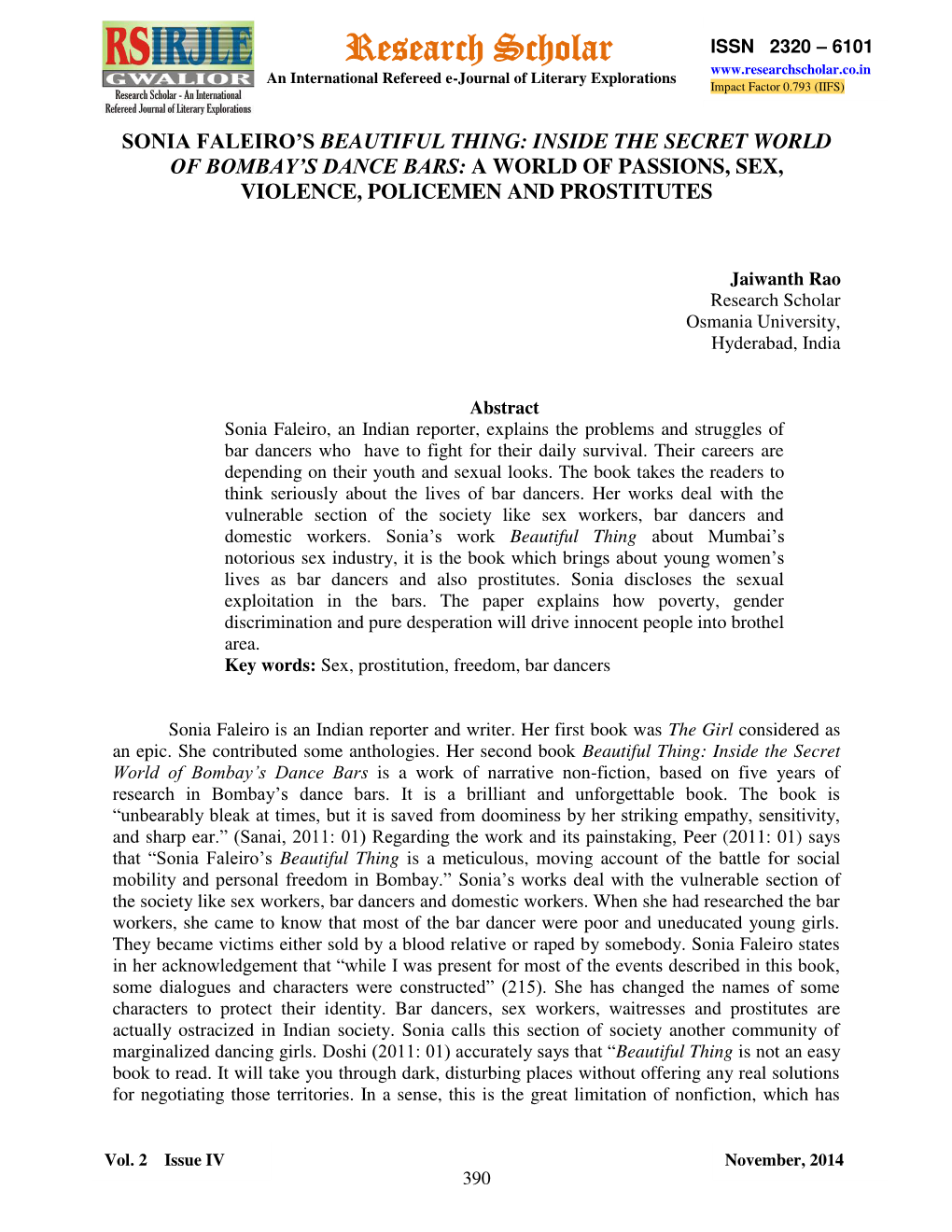 Research Scholar ISSN 2320 – 6101 an International Refereed E-Journal of Literary Explorations Impact Factor 0.793 (IIFS)