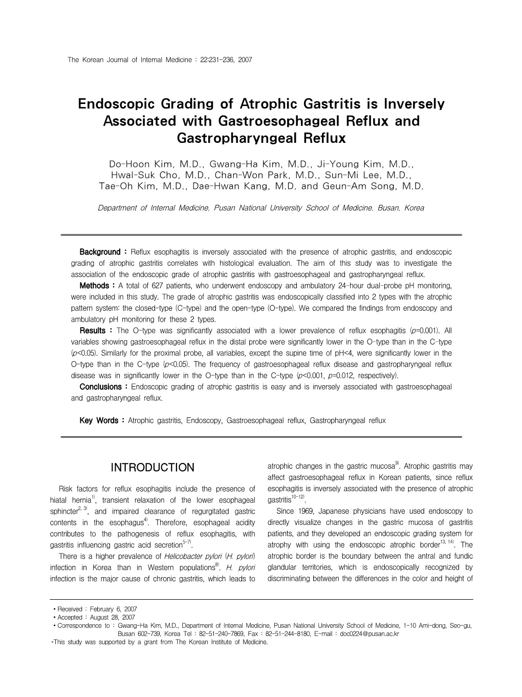 Endoscopic Grading of Atrophic Gastritis Is Inversely Associated with Gastroesophageal Reflux and Gastropharyngeal Reflux