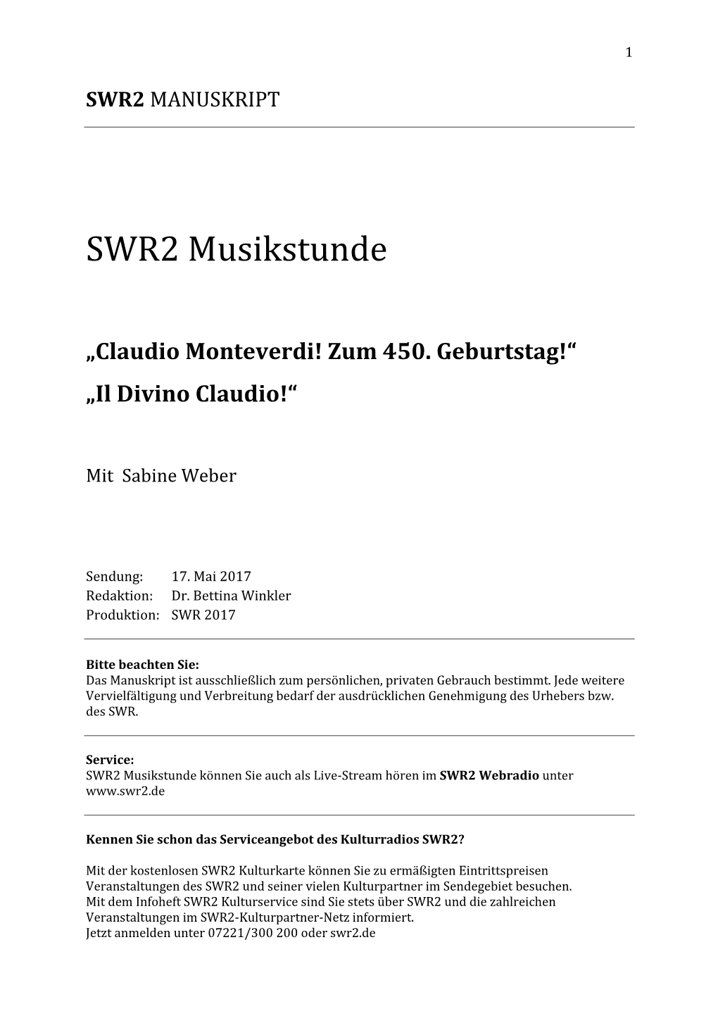 SWR2 Musikstunde