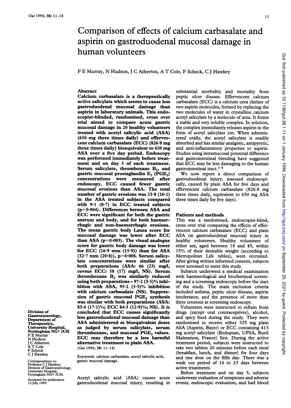 Comparison of Effects Ofcalcium Carbasalate and Aspirin On