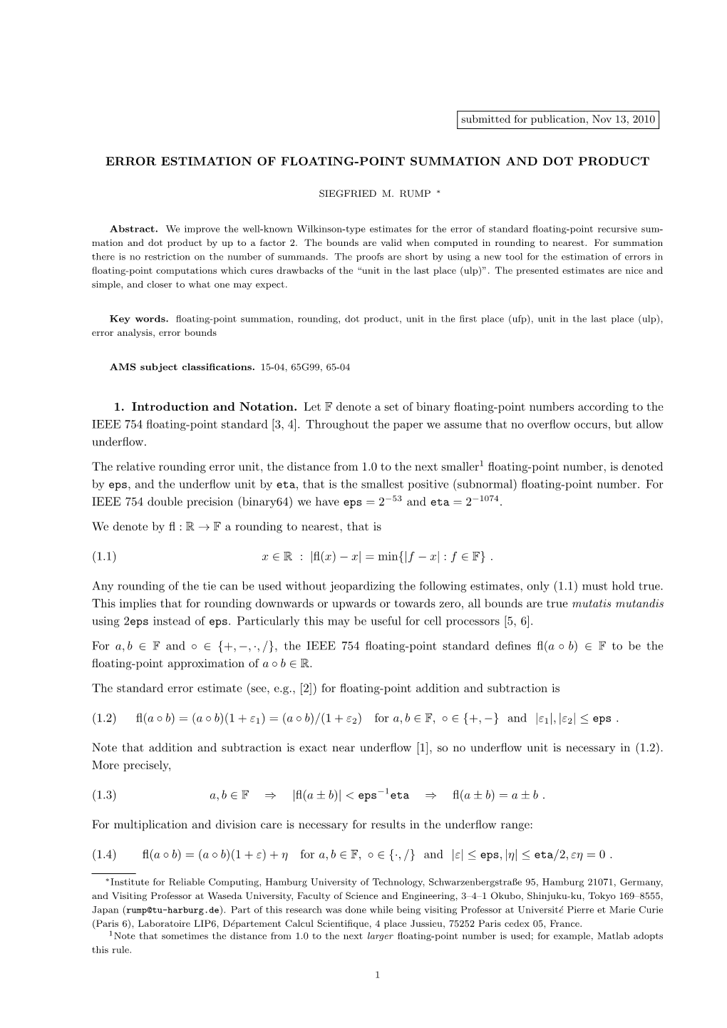 Error Estimation of Floating-Point Summation and Dot Product