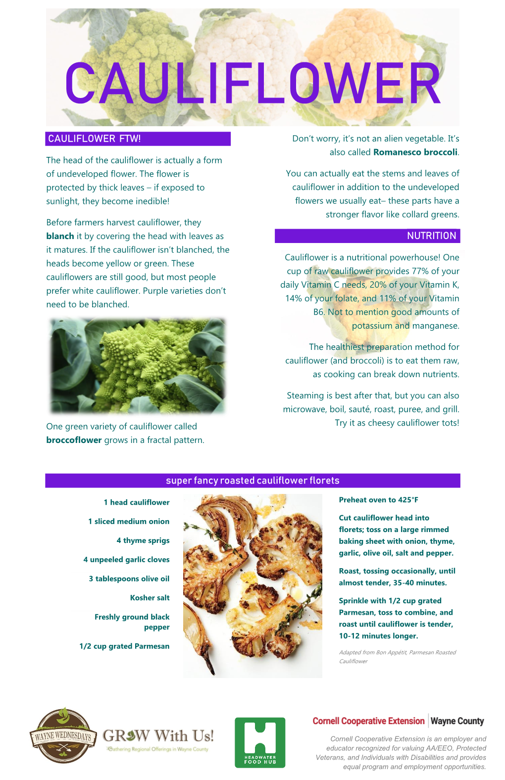 CAULIFLOWER FTW! NUTRITION Super Fancy Roasted Cauliflower Florets